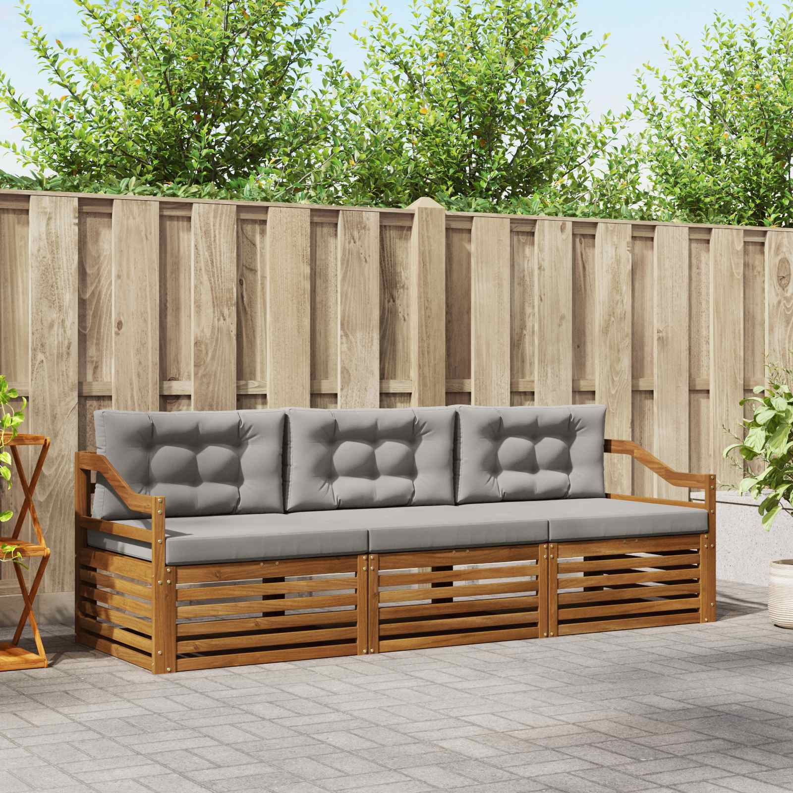 vidaXL Buiten bankenset 3 pcs Naturel