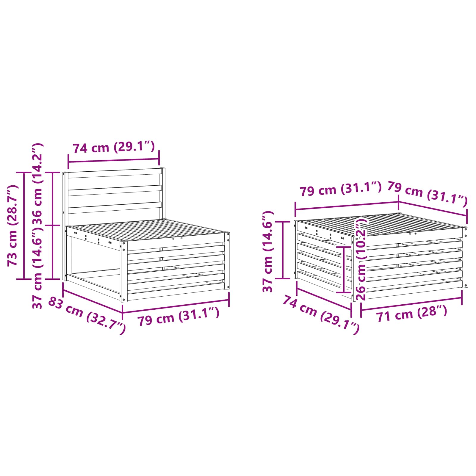vidaXL Buiten bankenset 5 pcs Naturel