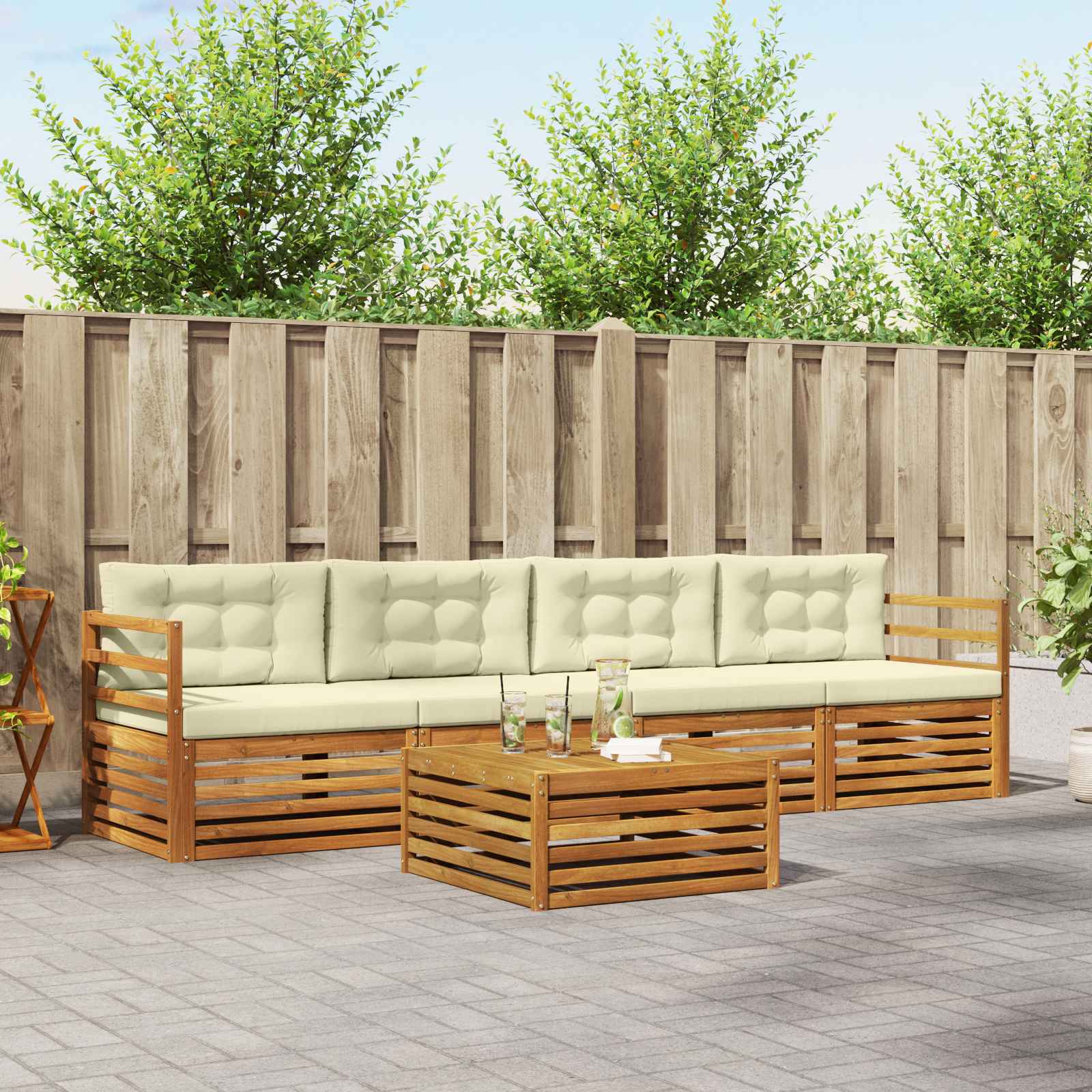 vidaXL Buiten bankenset 5 pcs Naturel