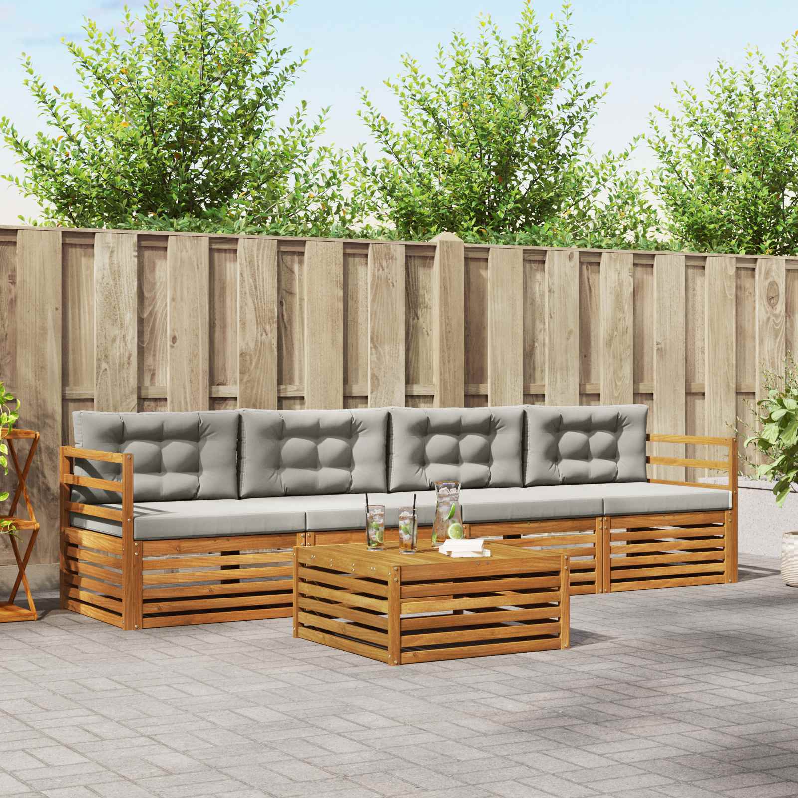 vidaXL Buiten bankenset 5 pcs Naturel
