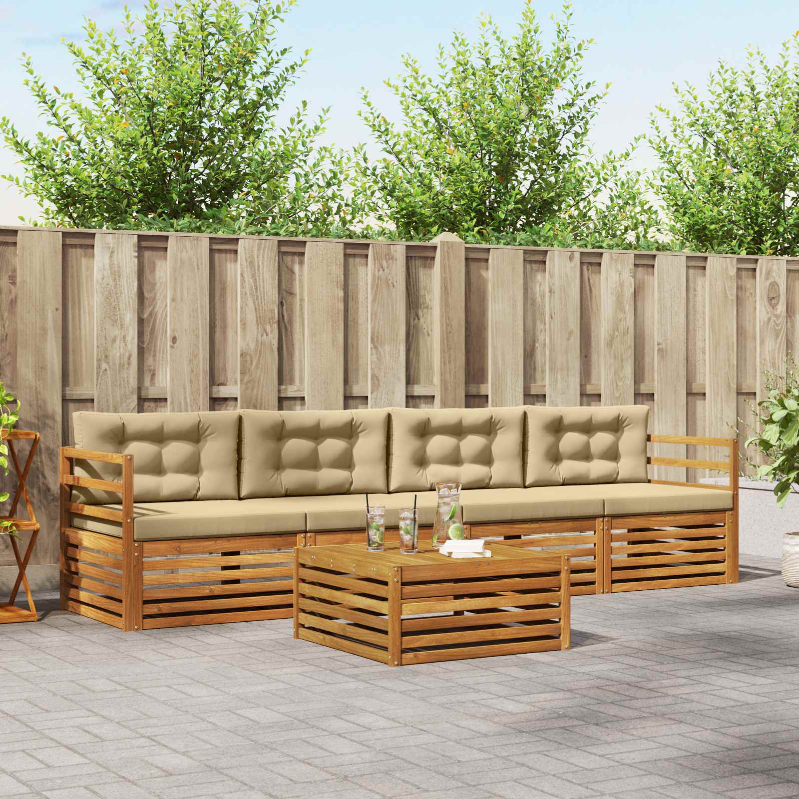 vidaXL Buiten bankenset 5 pcs Naturel