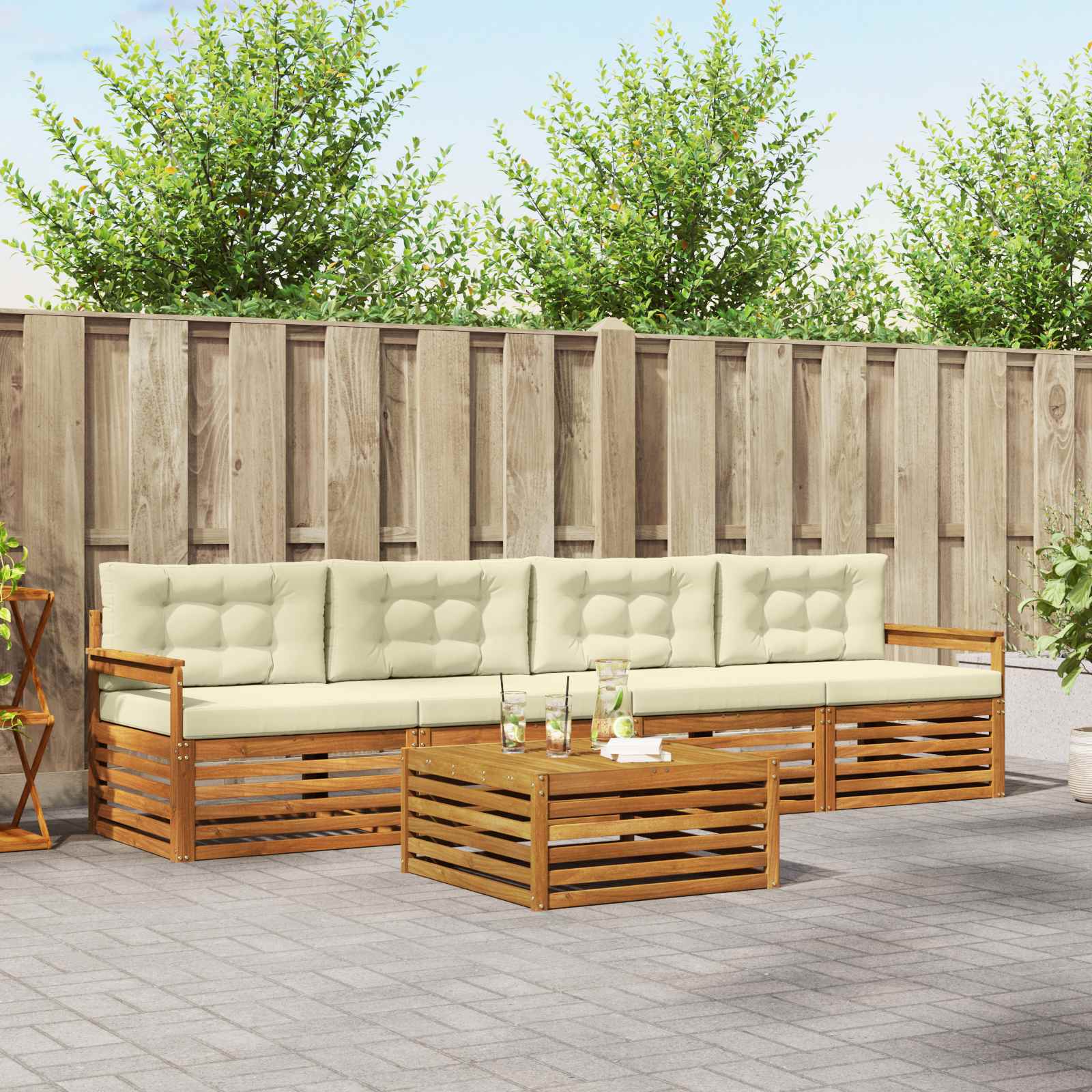 vidaXL Buiten bankenset 5 pcs Naturel
