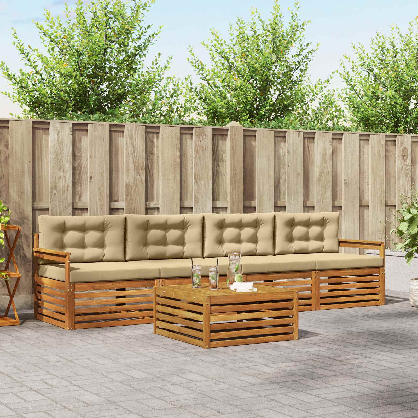 vidaXL Buiten bankenset 5 pcs Naturel