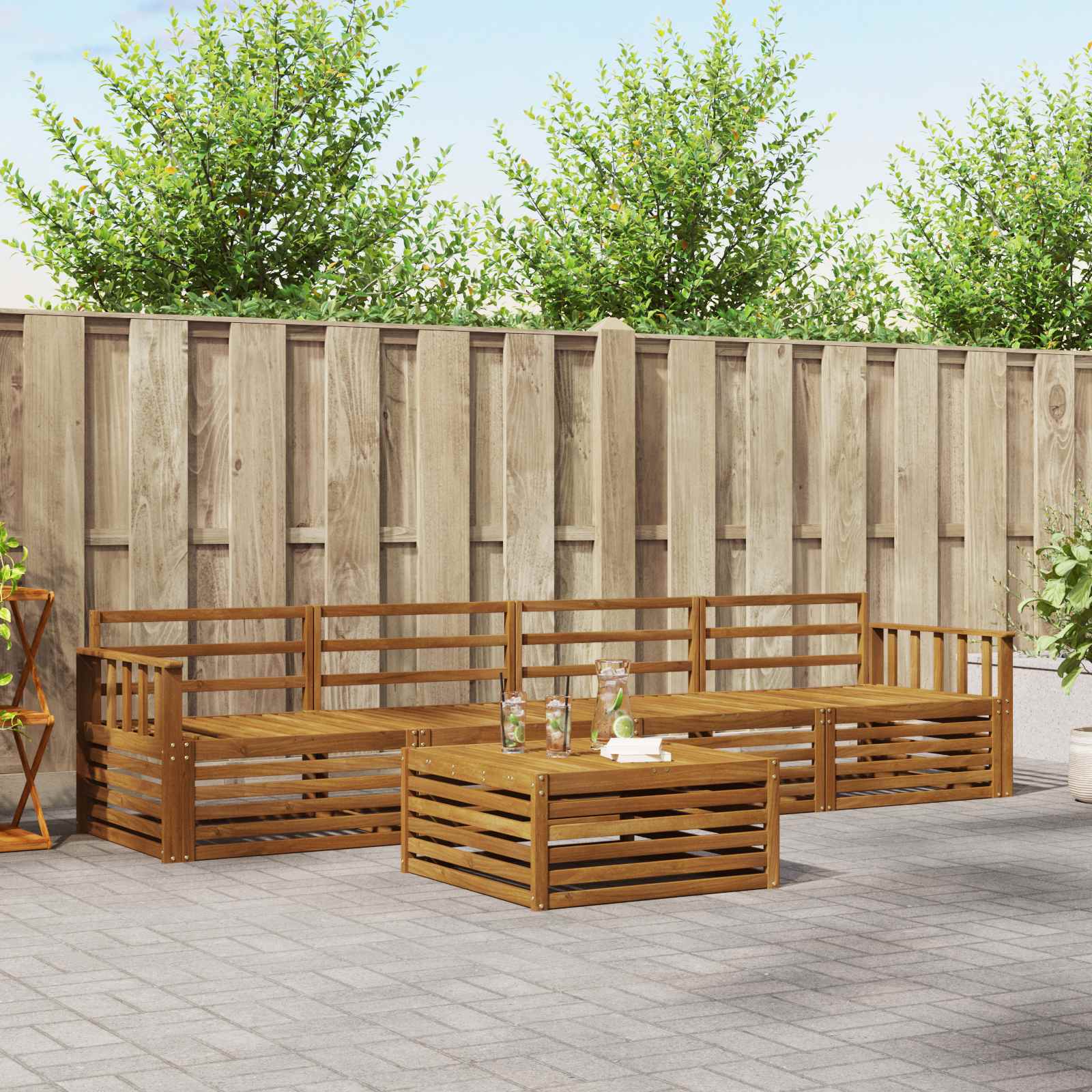 vidaXL Buiten bankenset 5 pcs Naturel