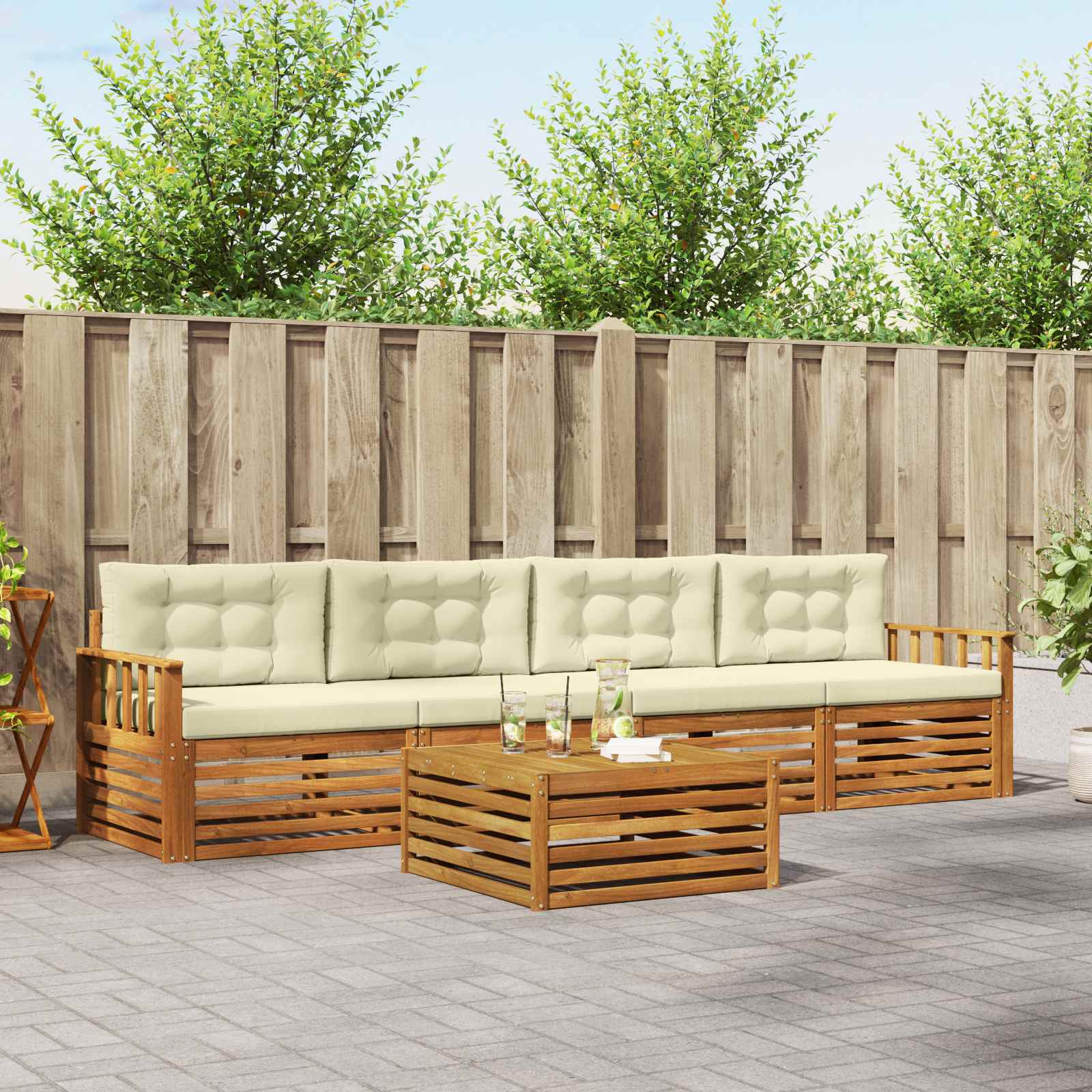 vidaXL Buiten bankenset 5 pcs Naturel