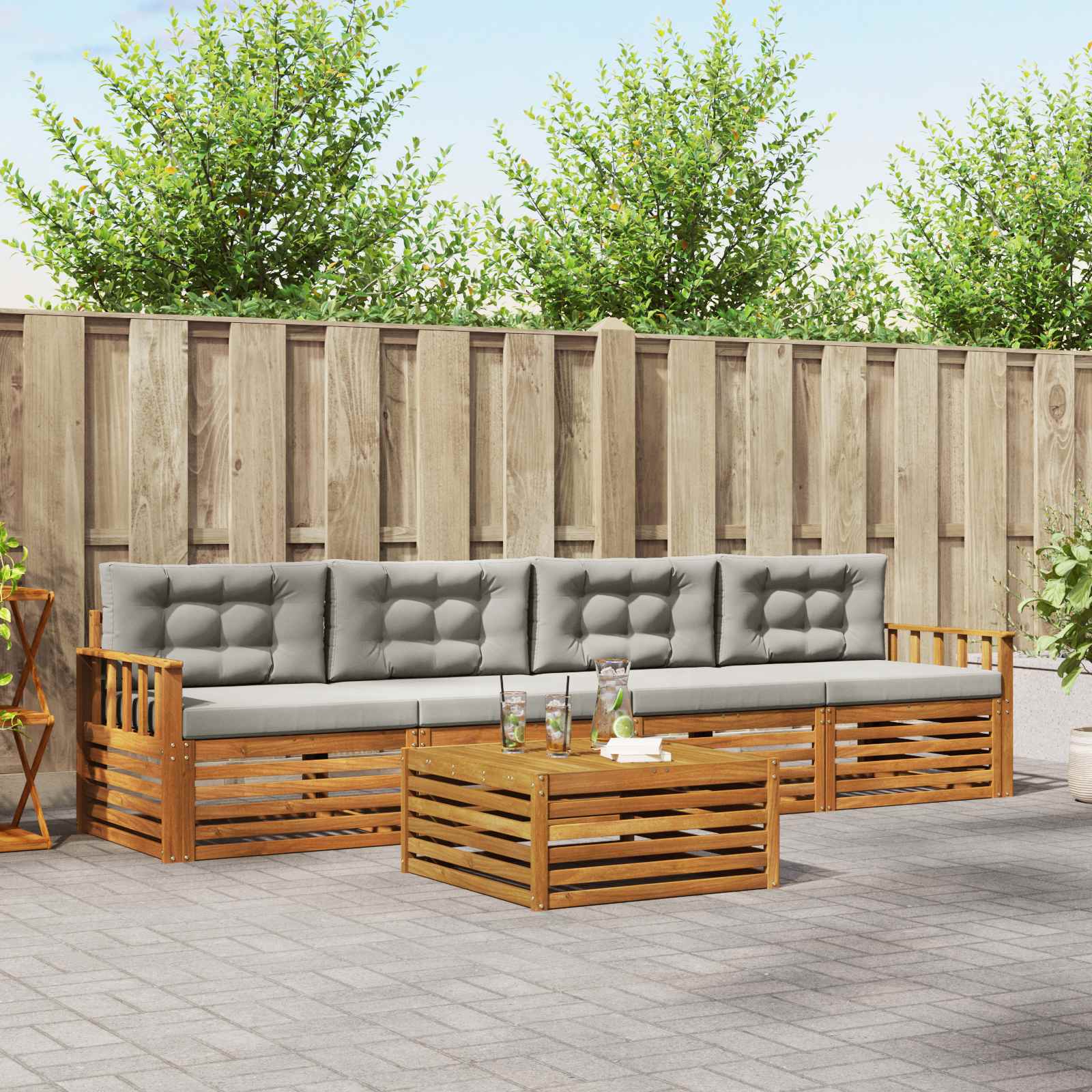 vidaXL Buiten bankenset 5 pcs Naturel