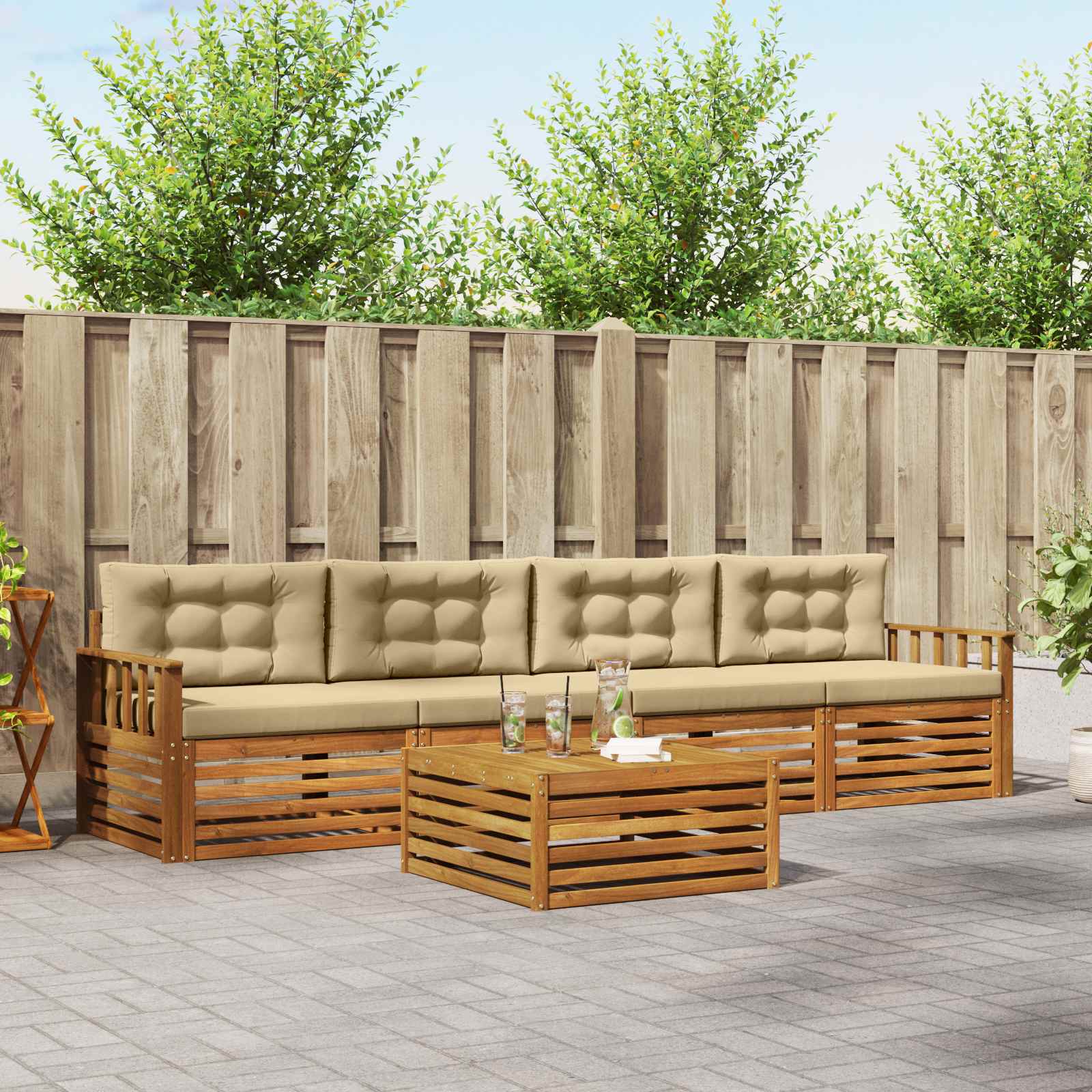 vidaXL Buiten bankenset 5 pcs Naturel