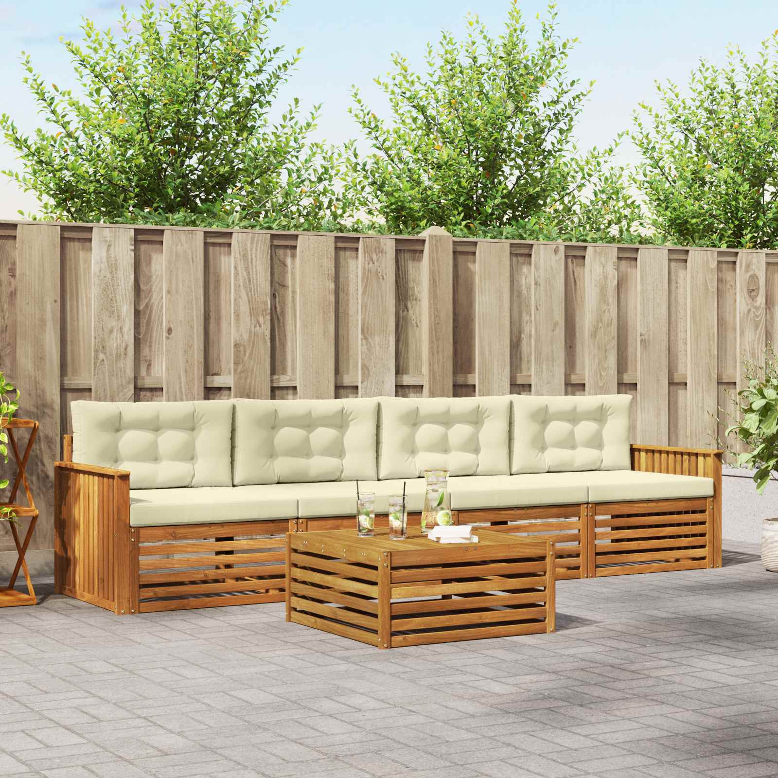 vidaXL Buiten bankenset 5 pcs Naturel