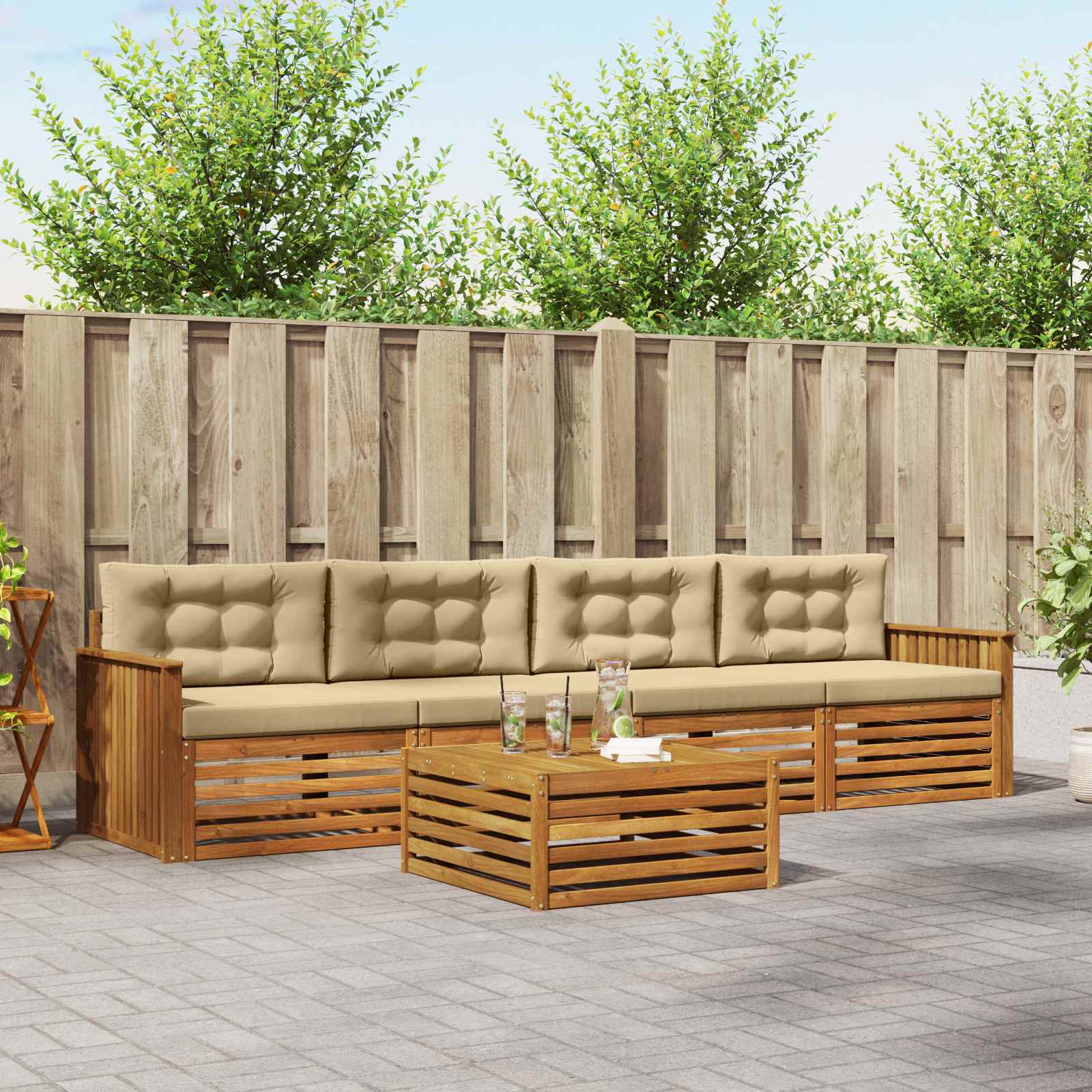 vidaXL Buiten bankenset 5 pcs Naturel
