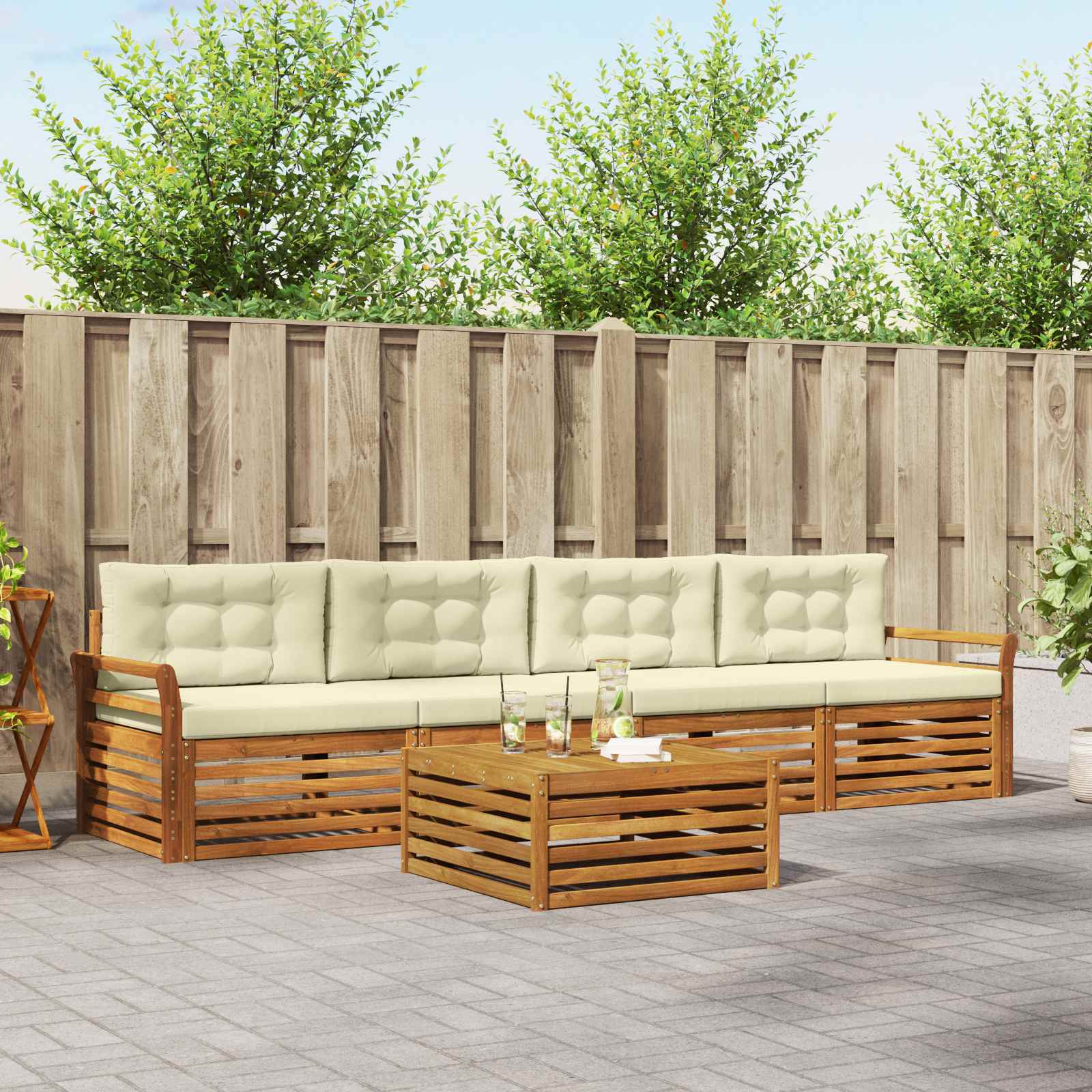 vidaXL Buiten bankenset 5 pcs Naturel
