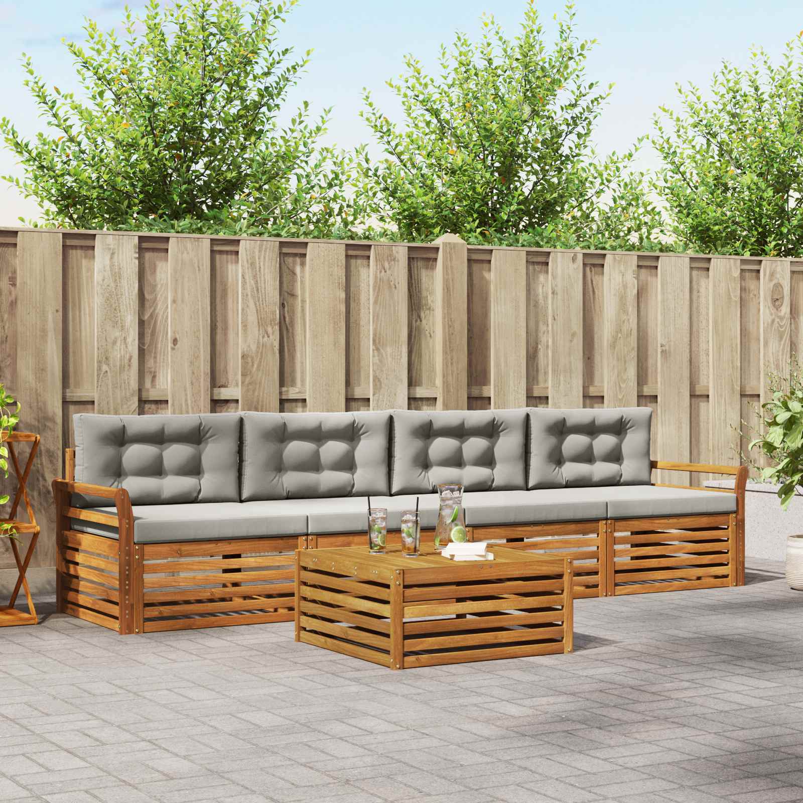 vidaXL Buiten bankenset 5 pcs Naturel