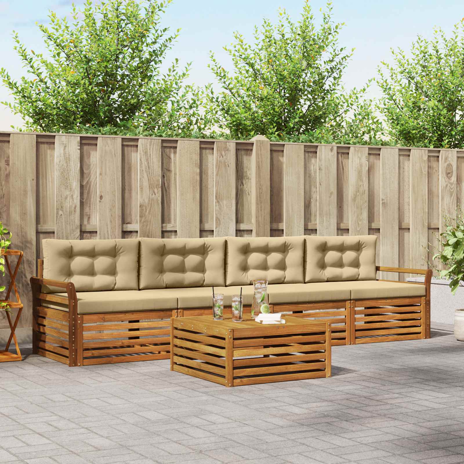 vidaXL Buiten bankenset 5 pcs Naturel