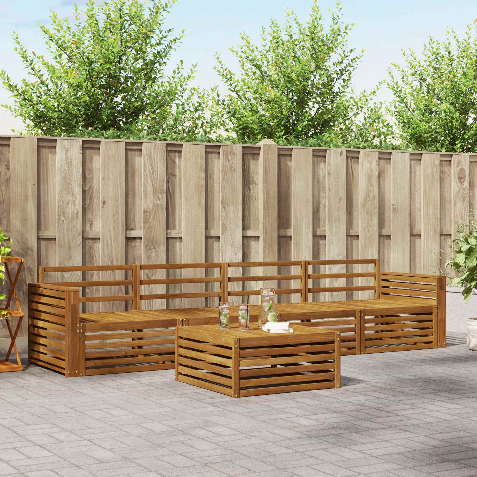 vidaXL Buiten bankenset 5 pcs Naturel
