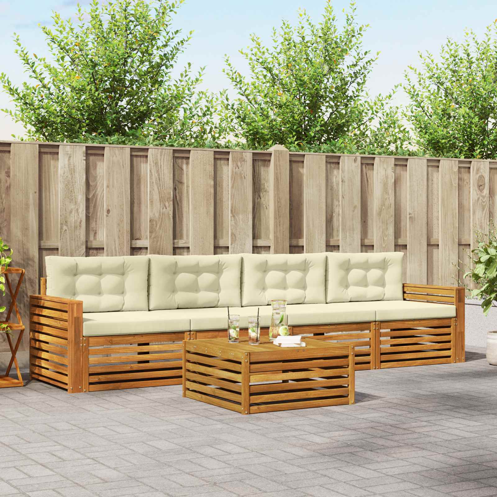 vidaXL Buiten bankenset 5 pcs Naturel