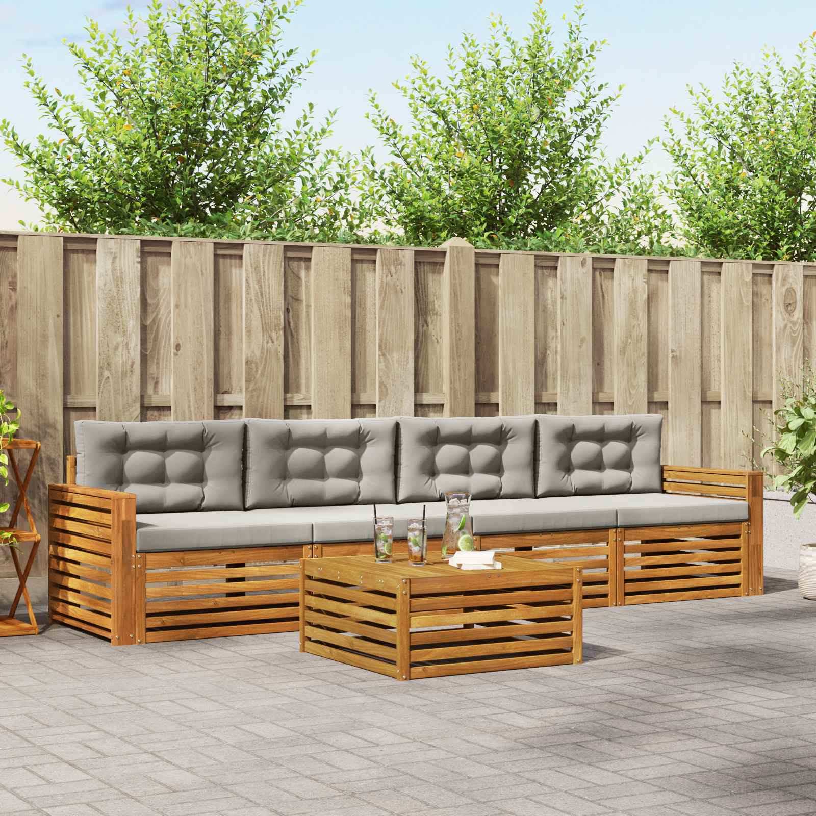 vidaXL Buiten bankenset 5 pcs Naturel