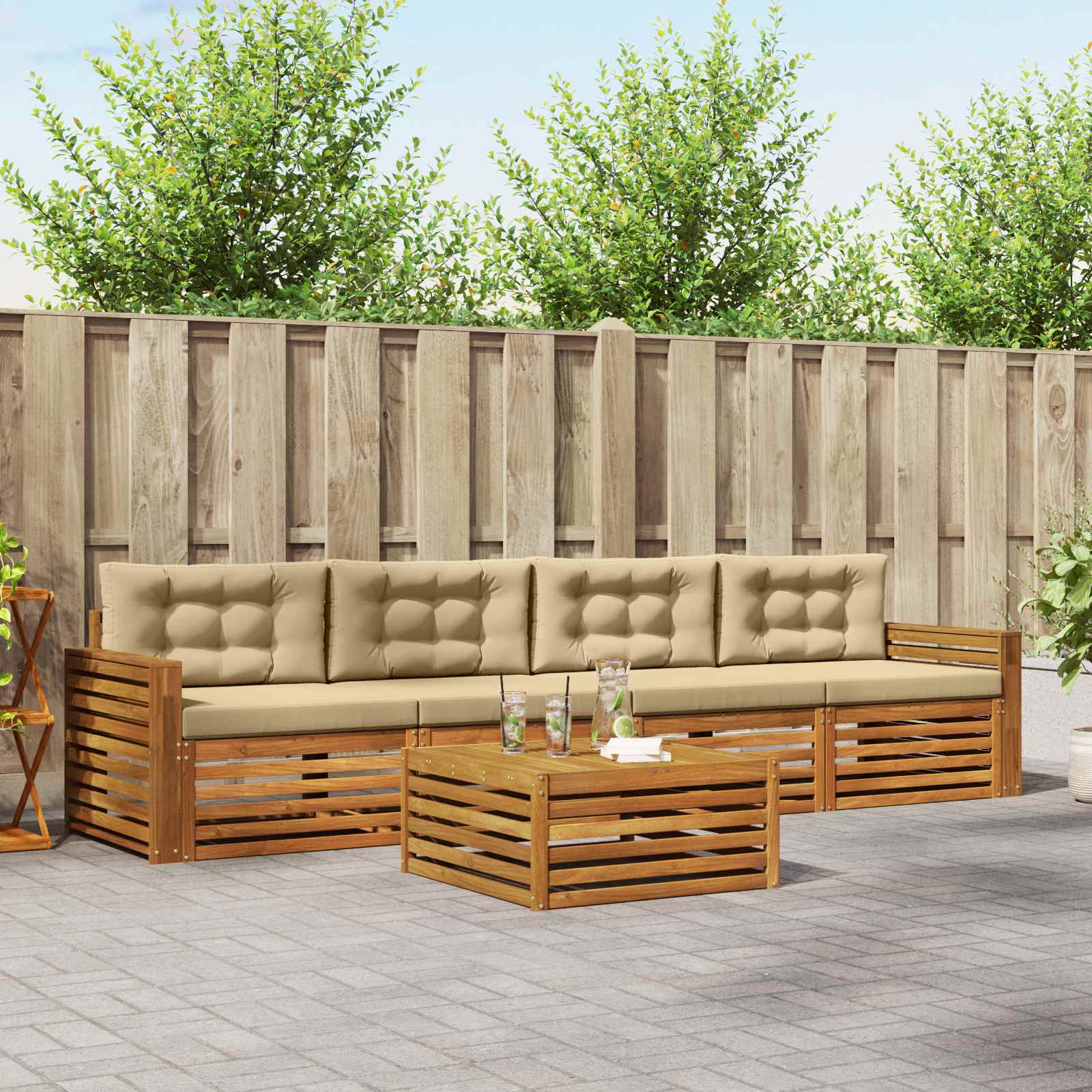 vidaXL Buiten bankenset 5 pcs Naturel