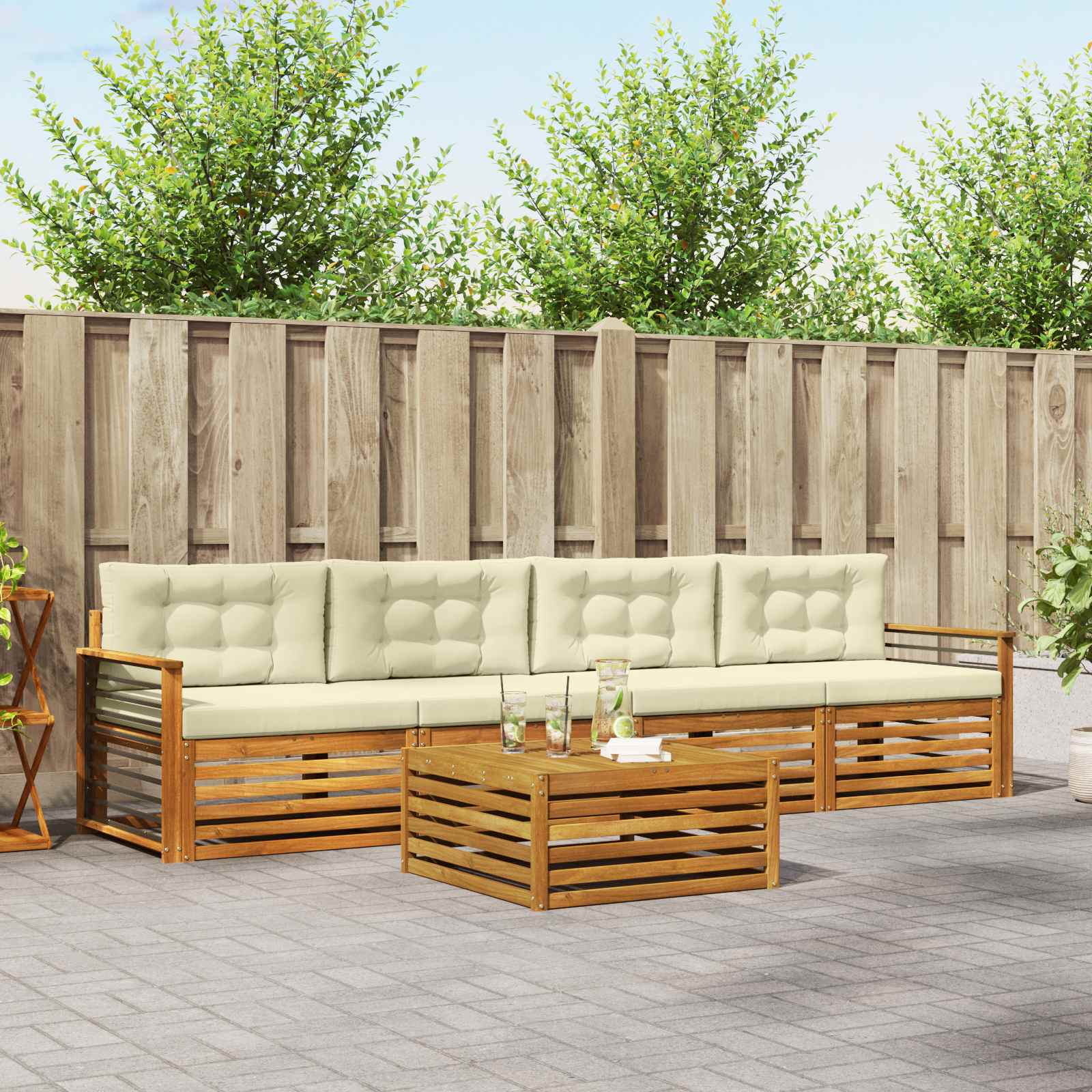 vidaXL Buiten bankenset 5 pcs Naturel