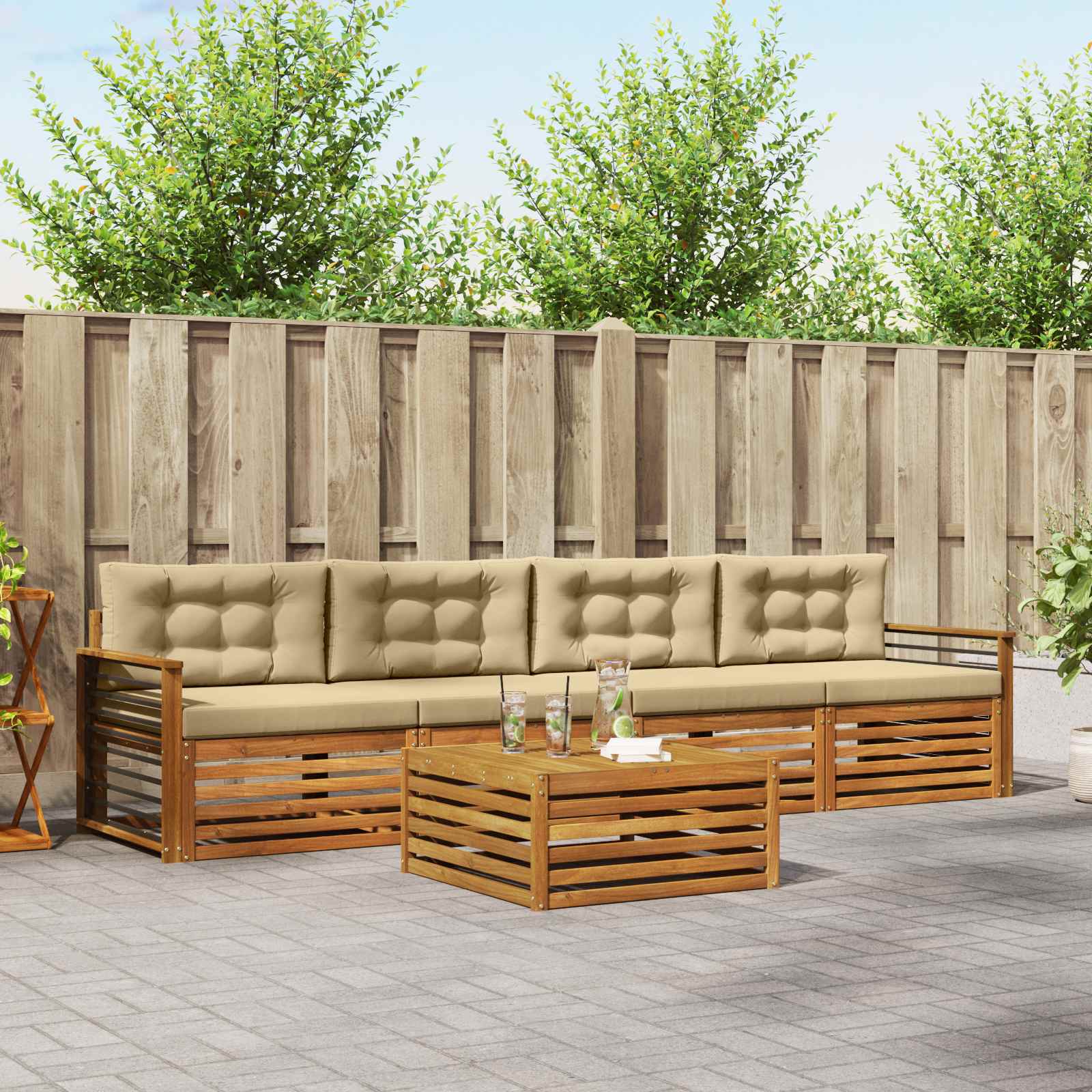 vidaXL Buiten bankenset 5 pcs Naturel