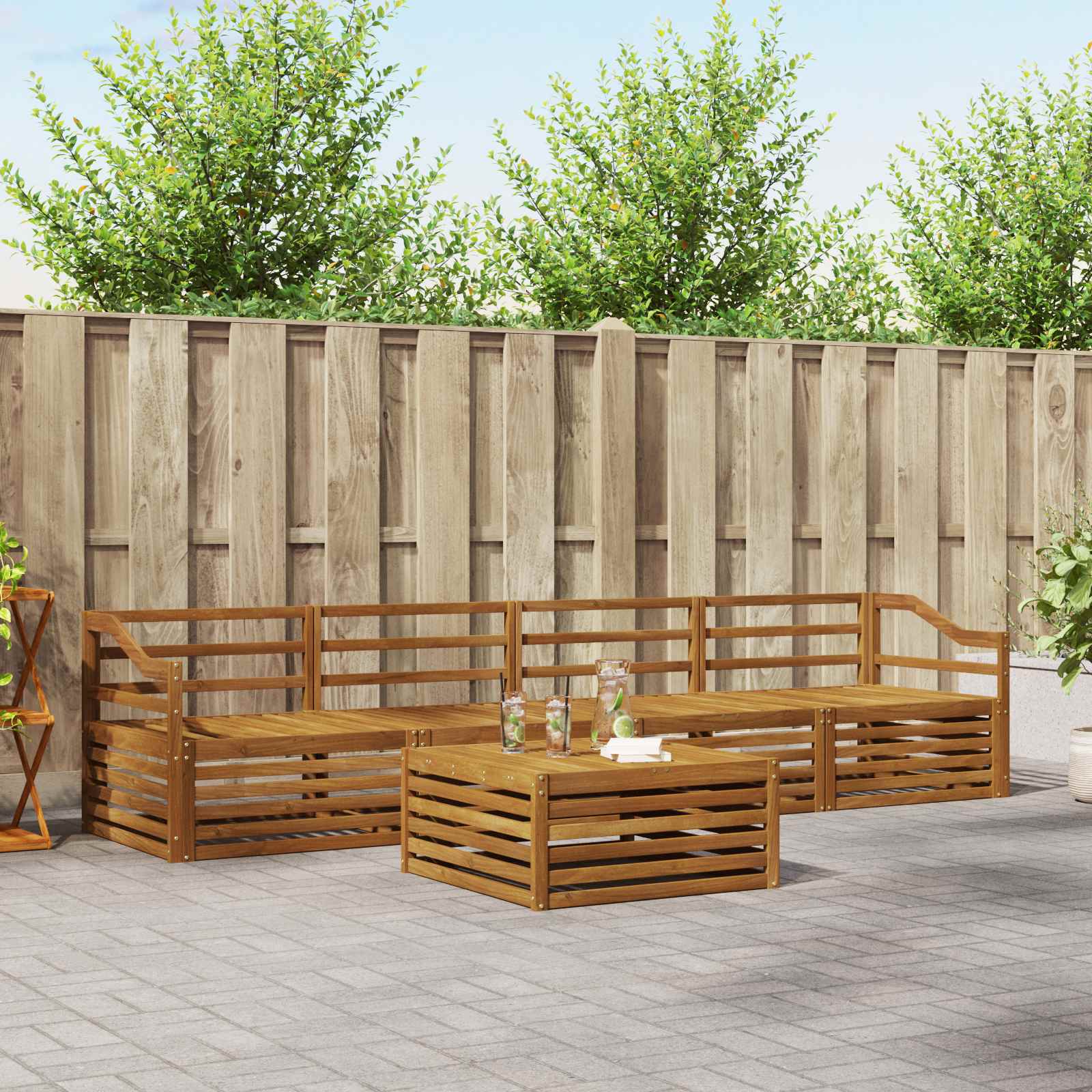 vidaXL Buiten bankenset 5 pcs Naturel