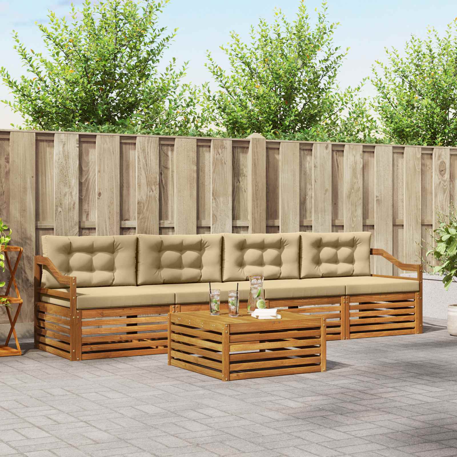 vidaXL Buiten bankenset 5 pcs Naturel