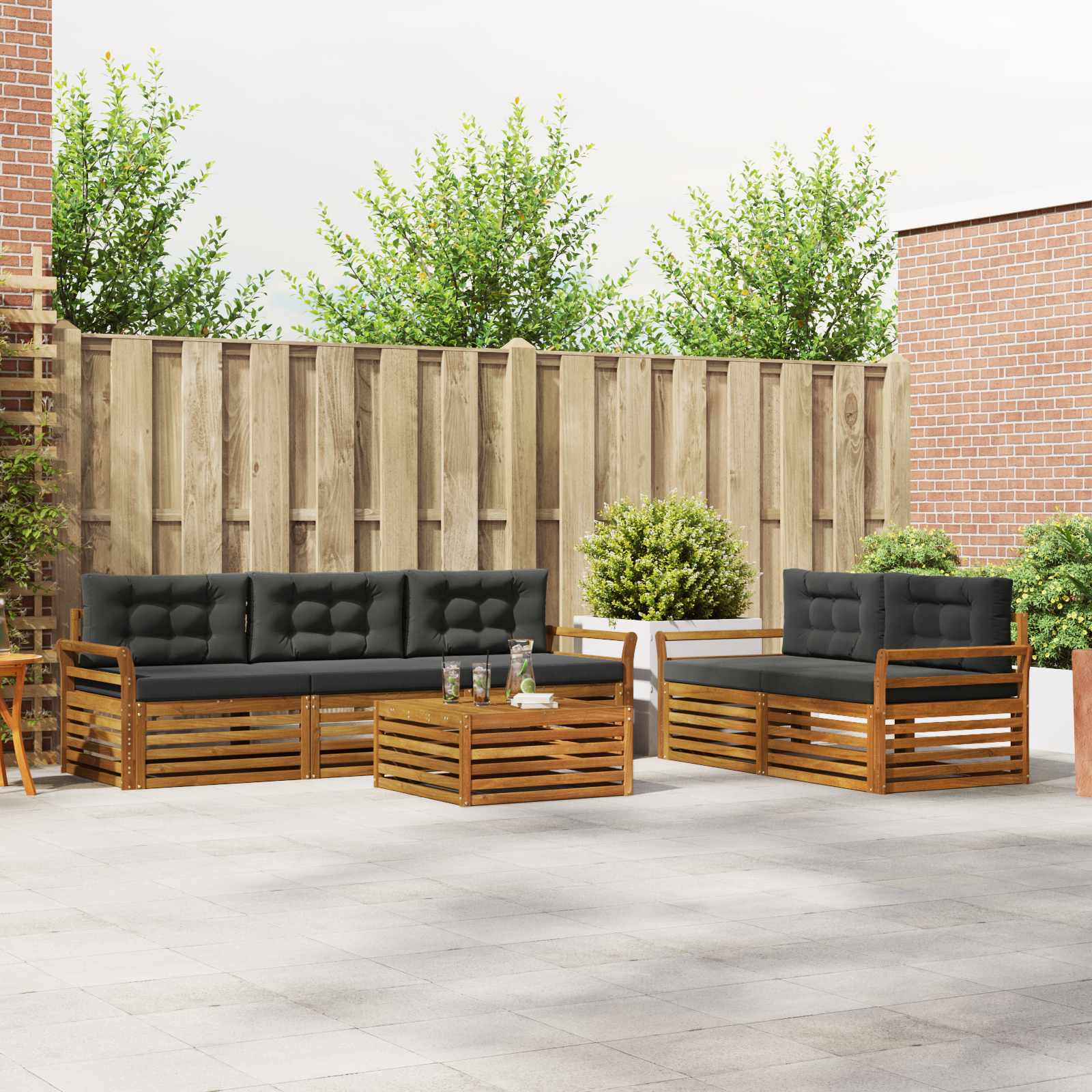 vidaXL Buiten bankenset 6 pcs Naturel