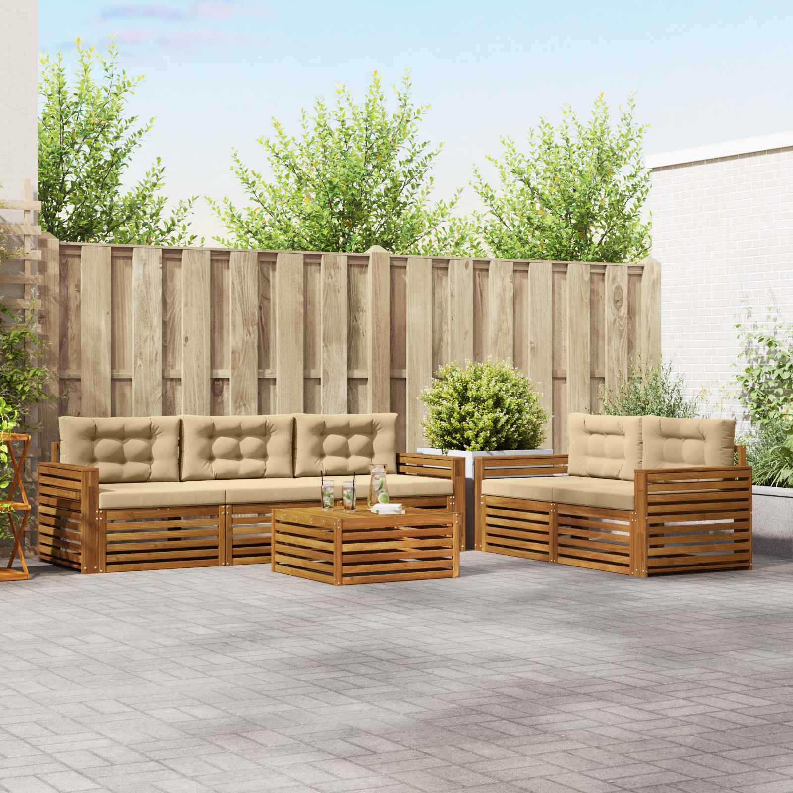 vidaXL Buiten bankenset 6 pcs Naturel