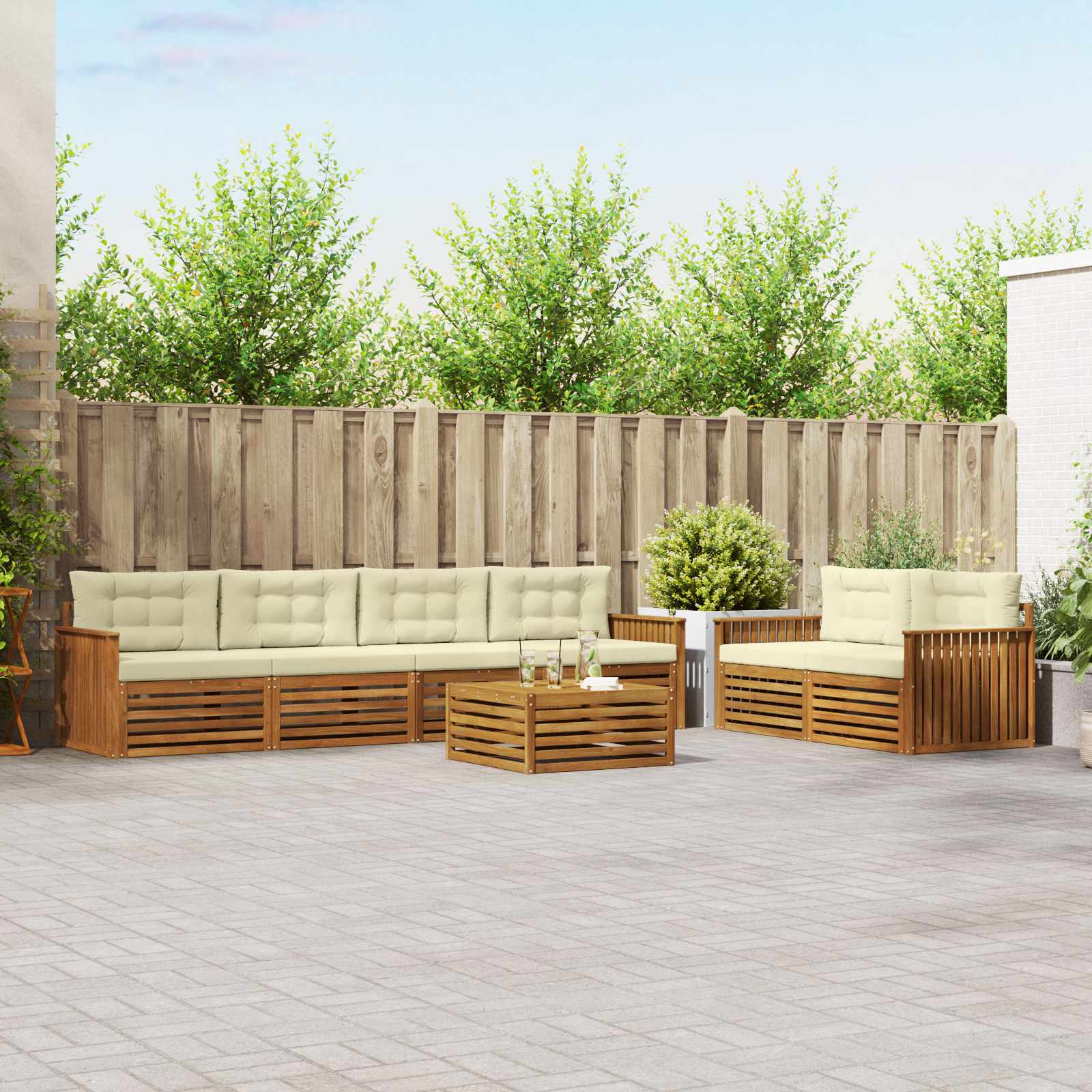 vidaXL Buiten bankenset 7 pcs Naturel