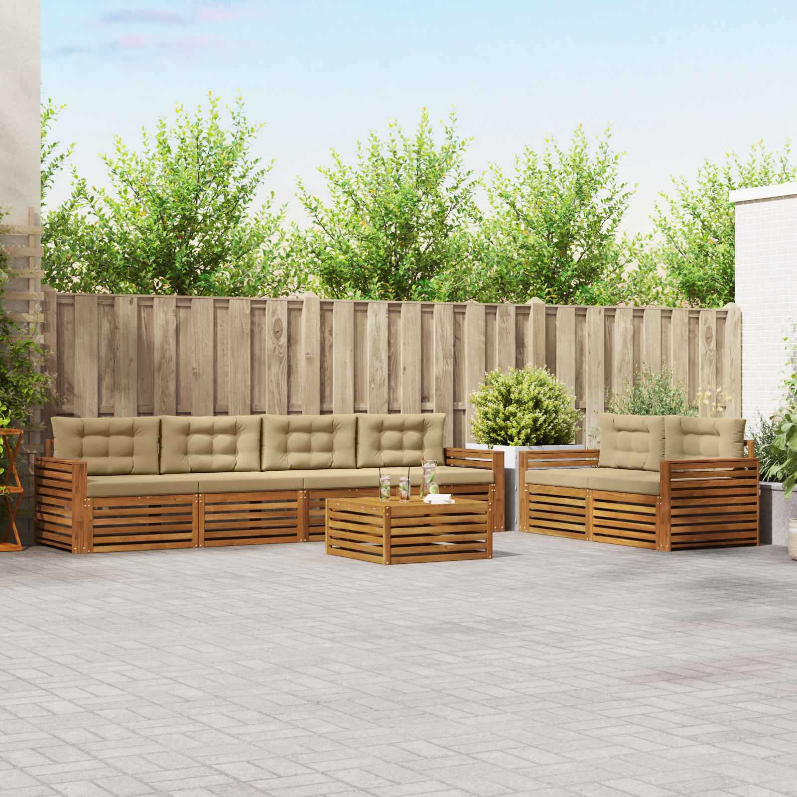 vidaXL Buiten bankenset 7 pcs Naturel