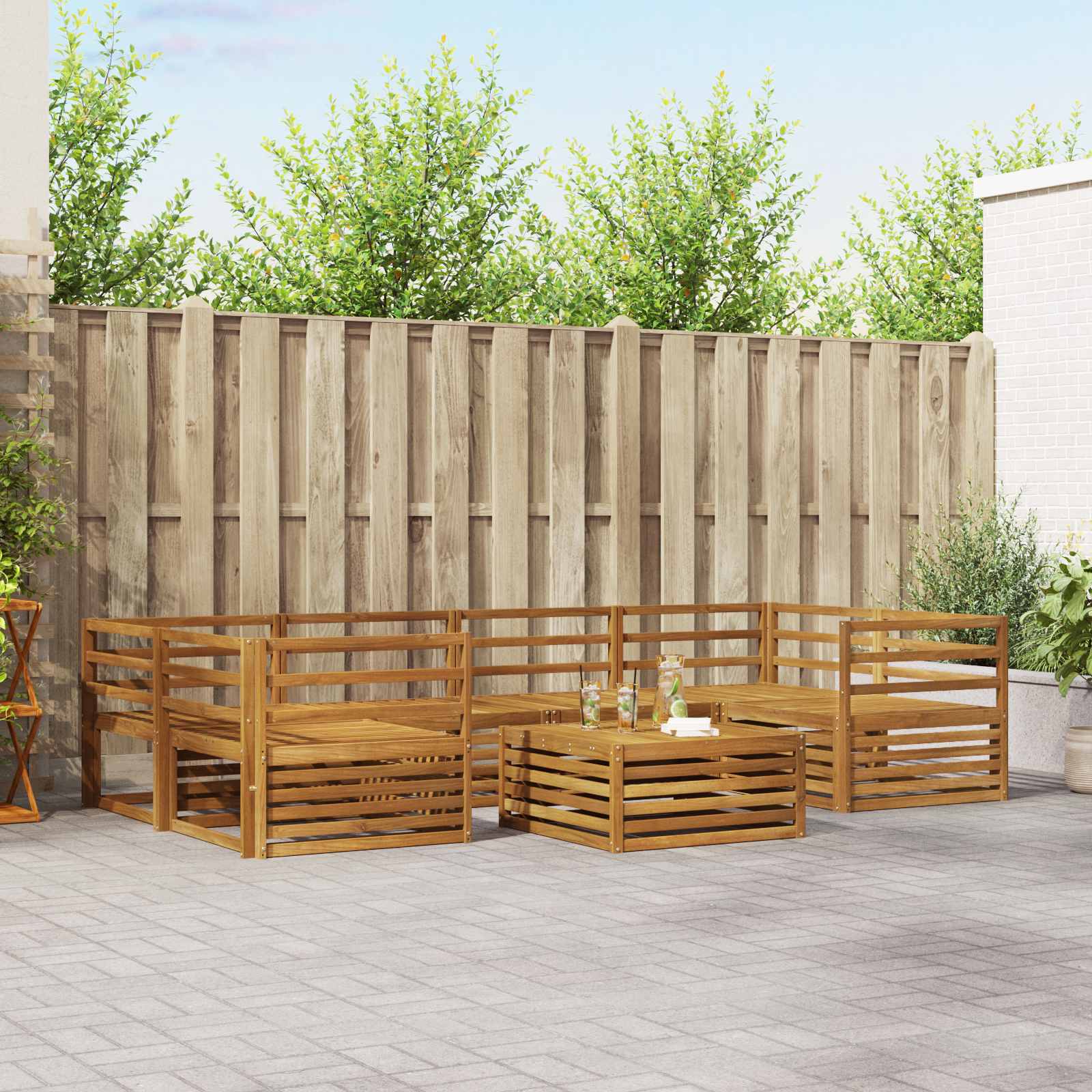 vidaXL Buiten bankenset 7 pcs Naturel