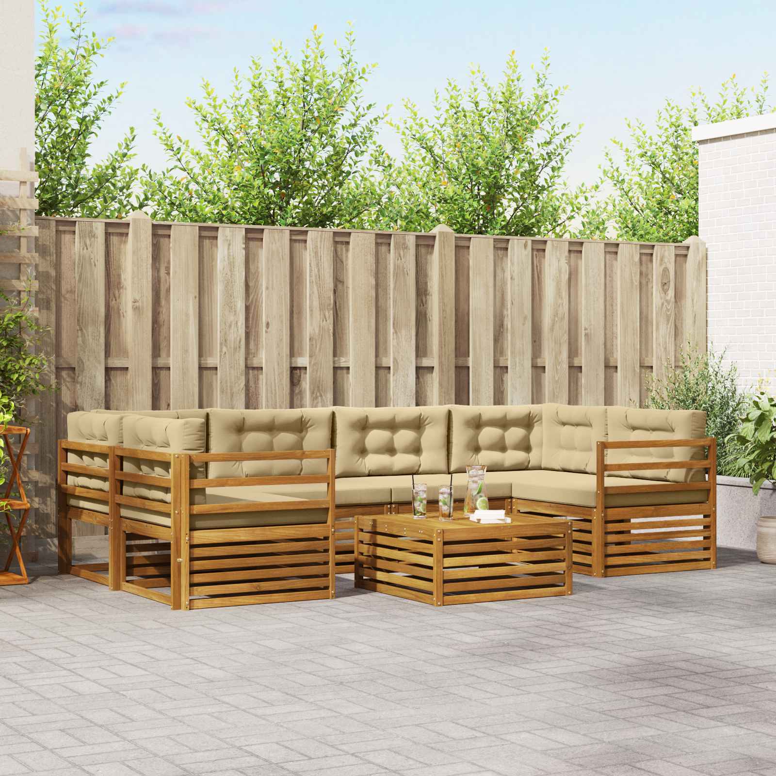 vidaXL Buiten bankenset 7 pcs Naturel