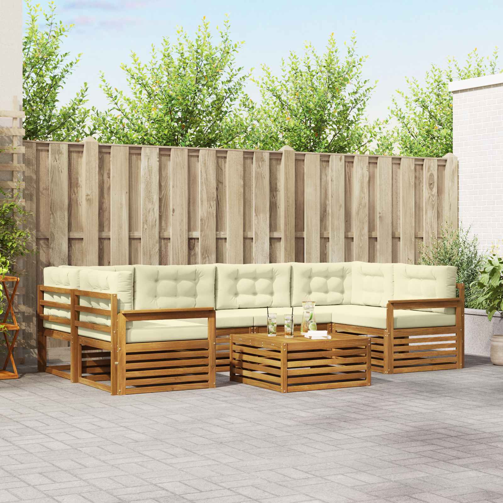 vidaXL Buiten bankenset 7 pcs Naturel