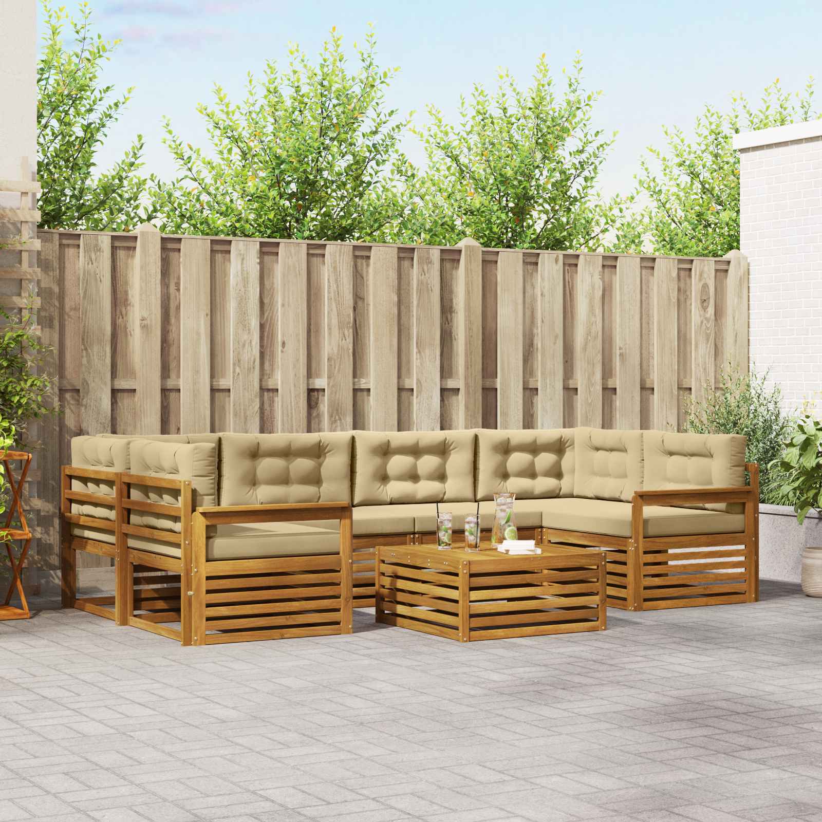 vidaXL Buiten bankenset 7 pcs Naturel