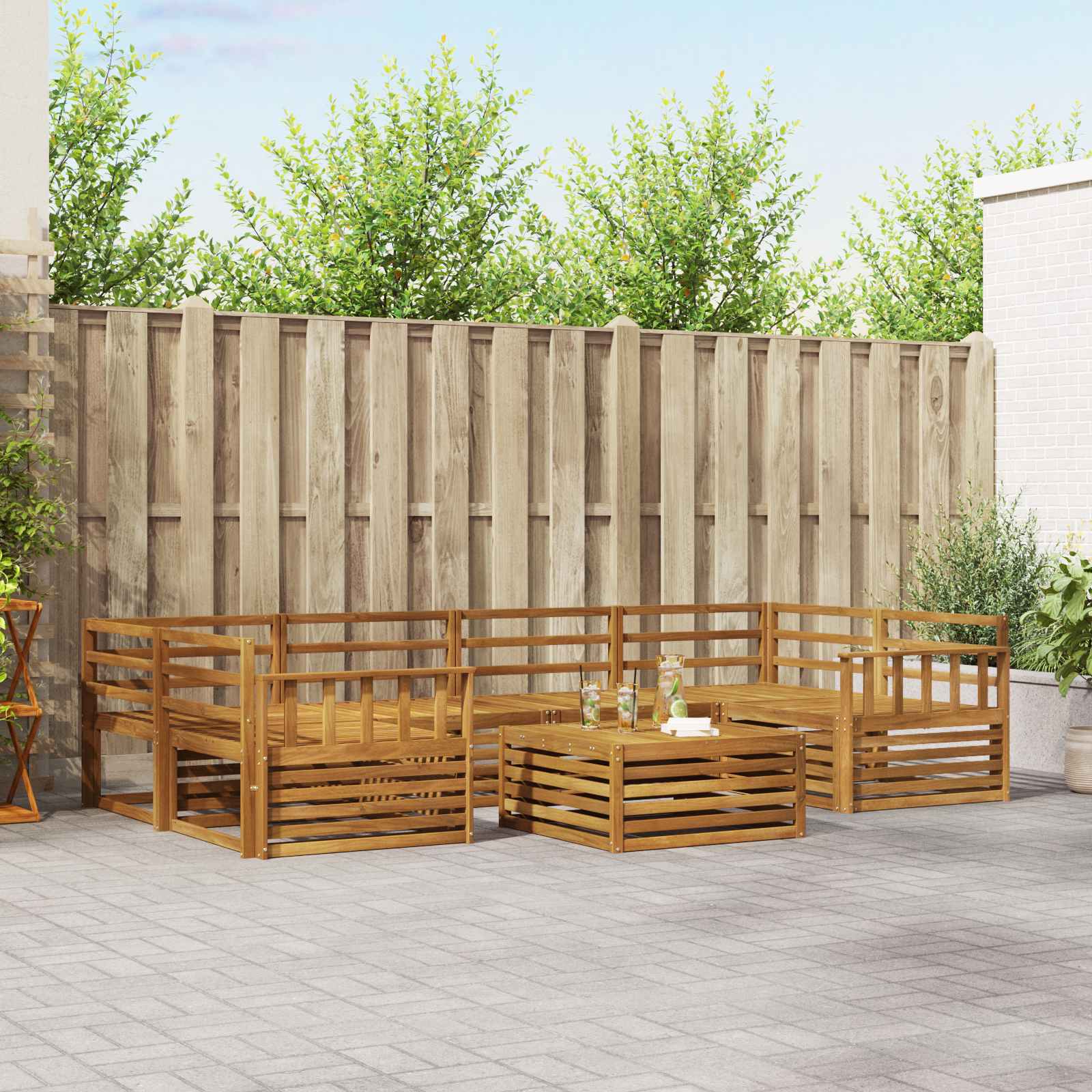vidaXL Buiten bankenset 7 pcs Naturel