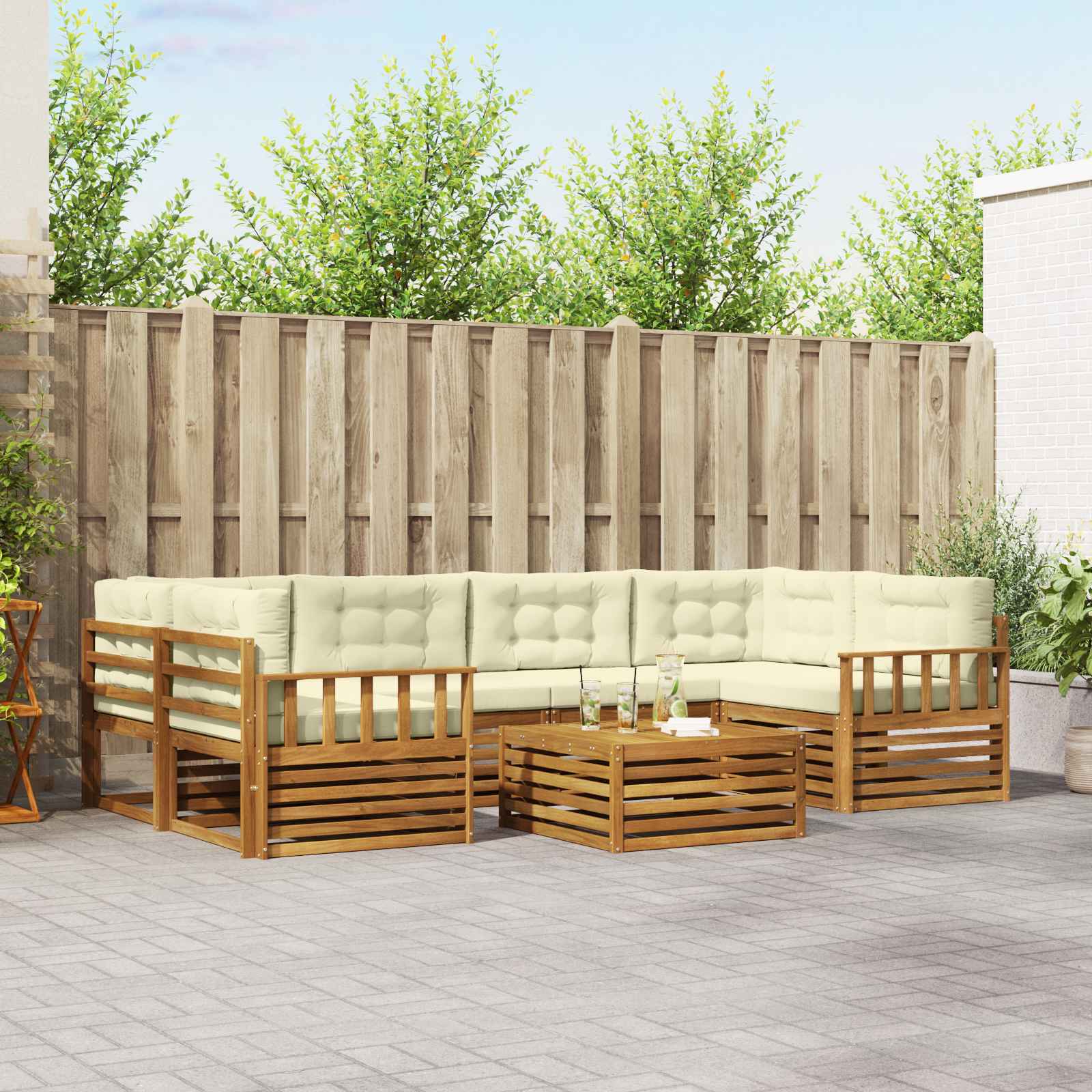 vidaXL Buiten bankenset 7 pcs Naturel