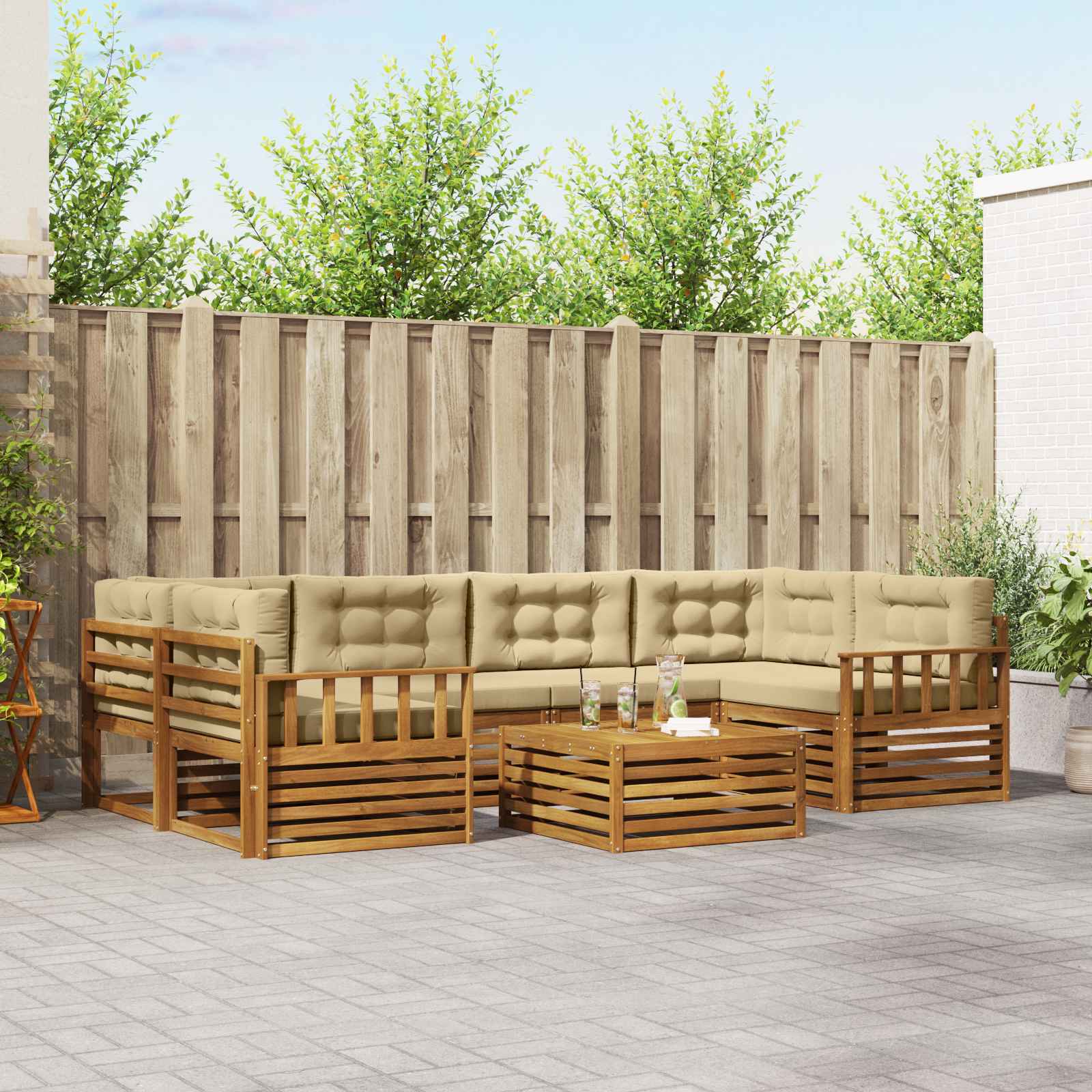 vidaXL Buiten bankenset 7 pcs Naturel
