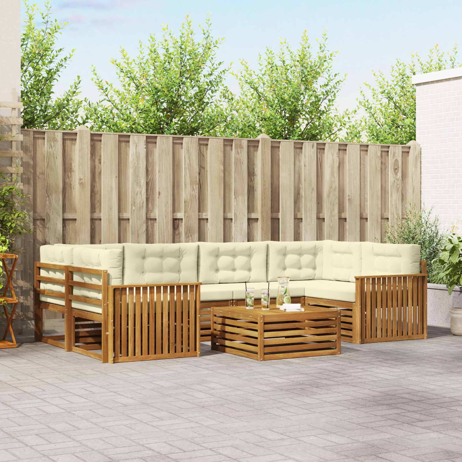 vidaXL Buiten bankenset 7 pcs Naturel