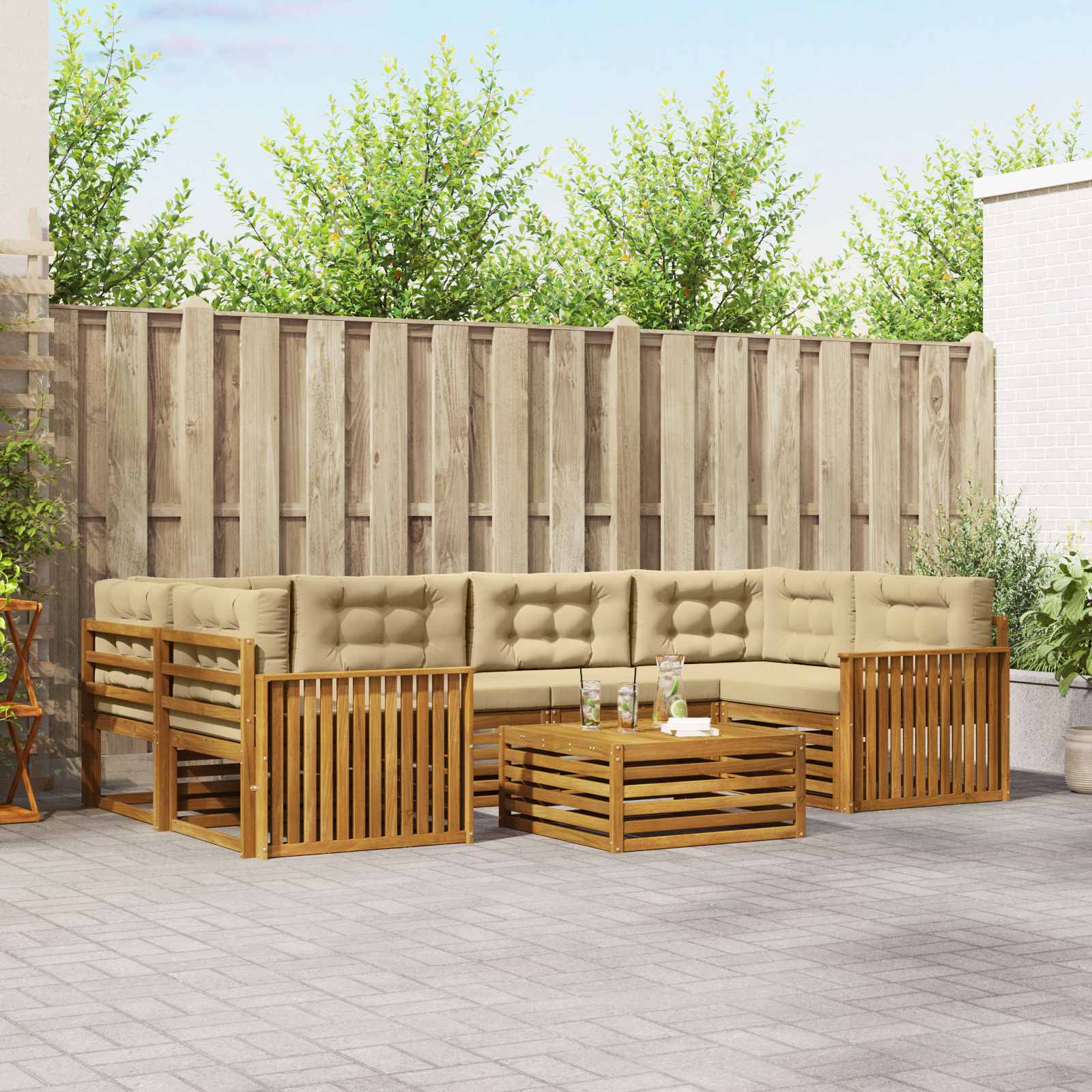 vidaXL Buiten bankenset 7 pcs Naturel