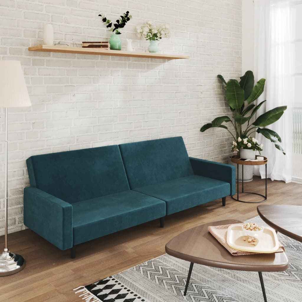 vidaXL Slaapbank 2-zits fluweel blauw