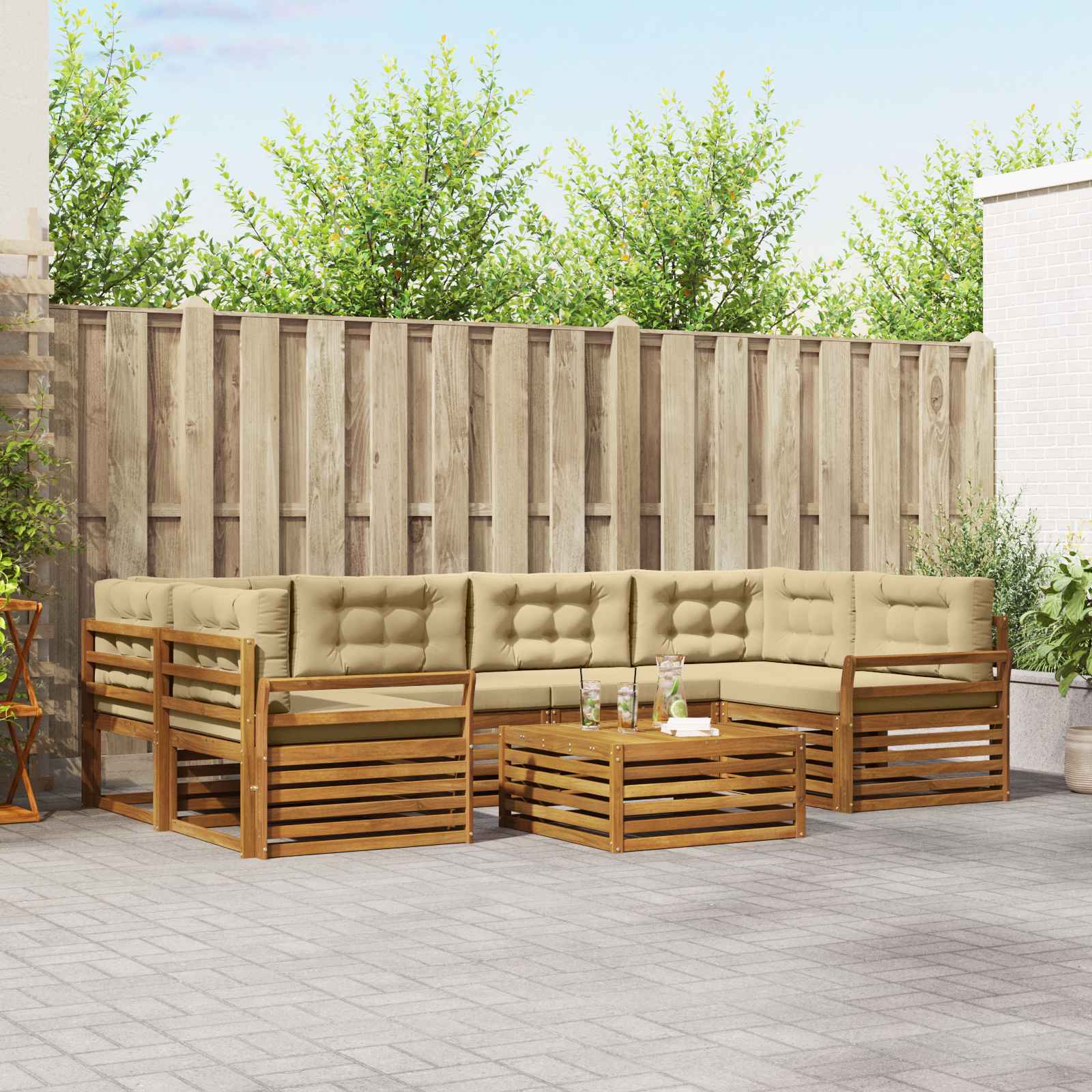 vidaXL Buiten bankenset 7 pcs Naturel