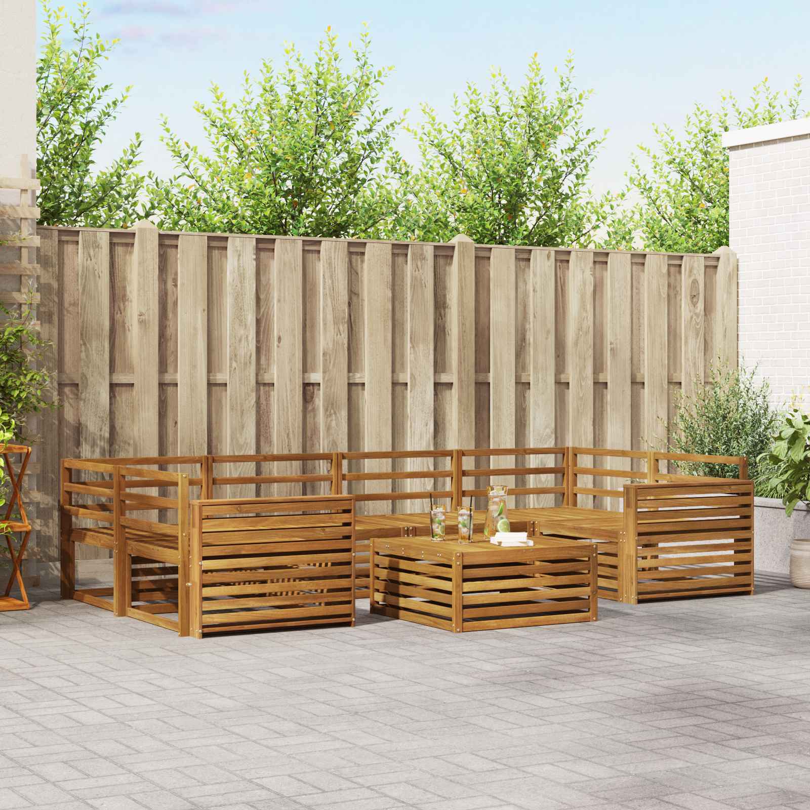 vidaXL Buiten bankenset 7 pcs Naturel