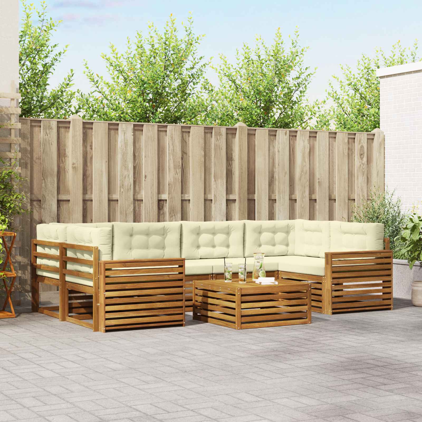 vidaXL Buiten bankenset 7 pcs Naturel