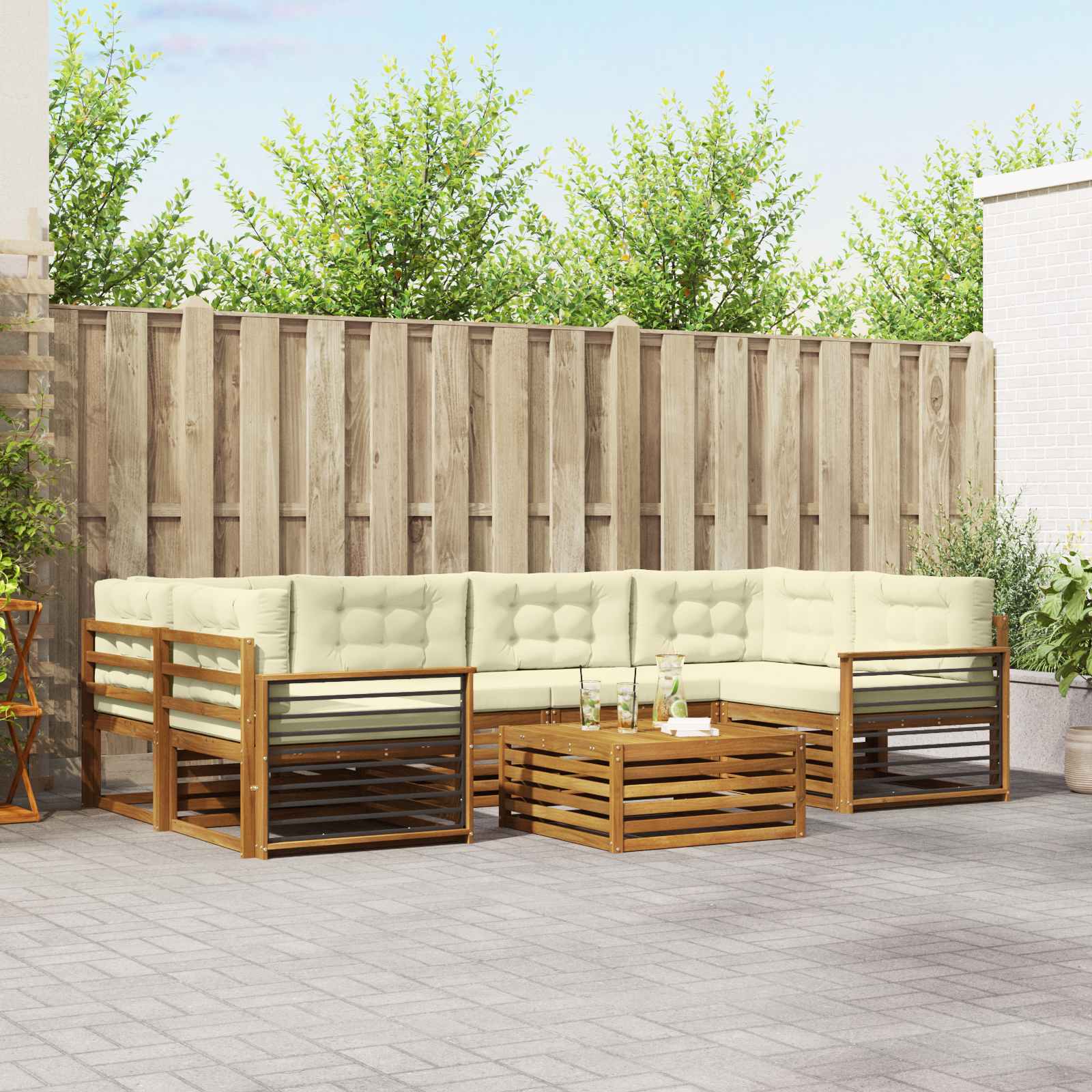 vidaXL Buiten bankenset 7 pcs Naturel