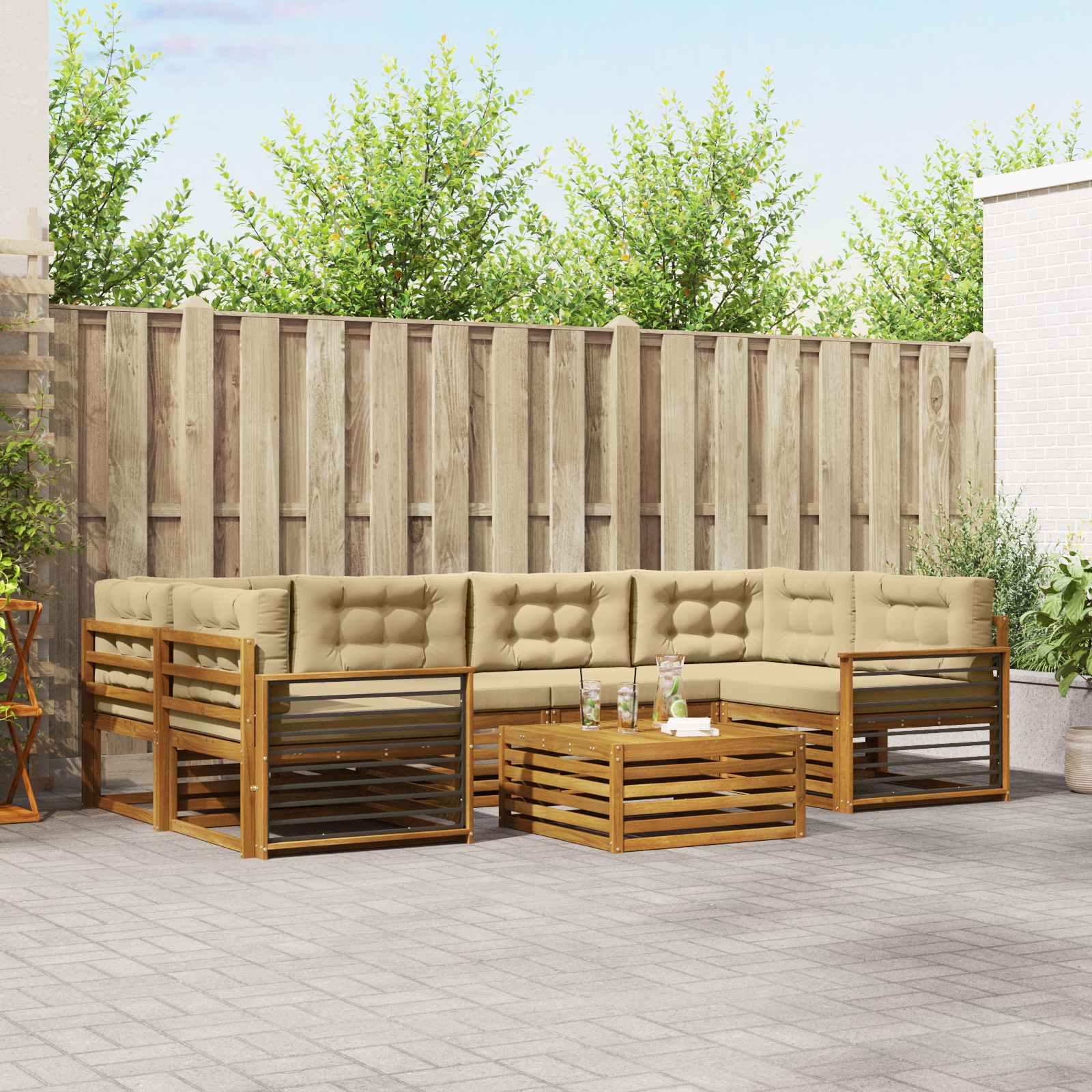 vidaXL Buiten bankenset 7 pcs Naturel