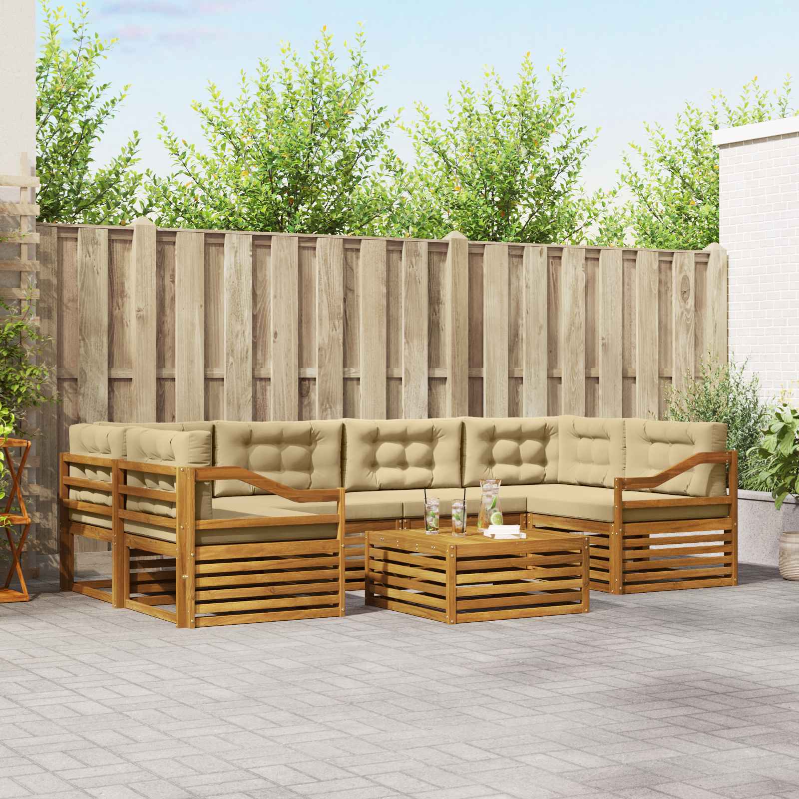 vidaXL Buiten bankenset 7 pcs Naturel