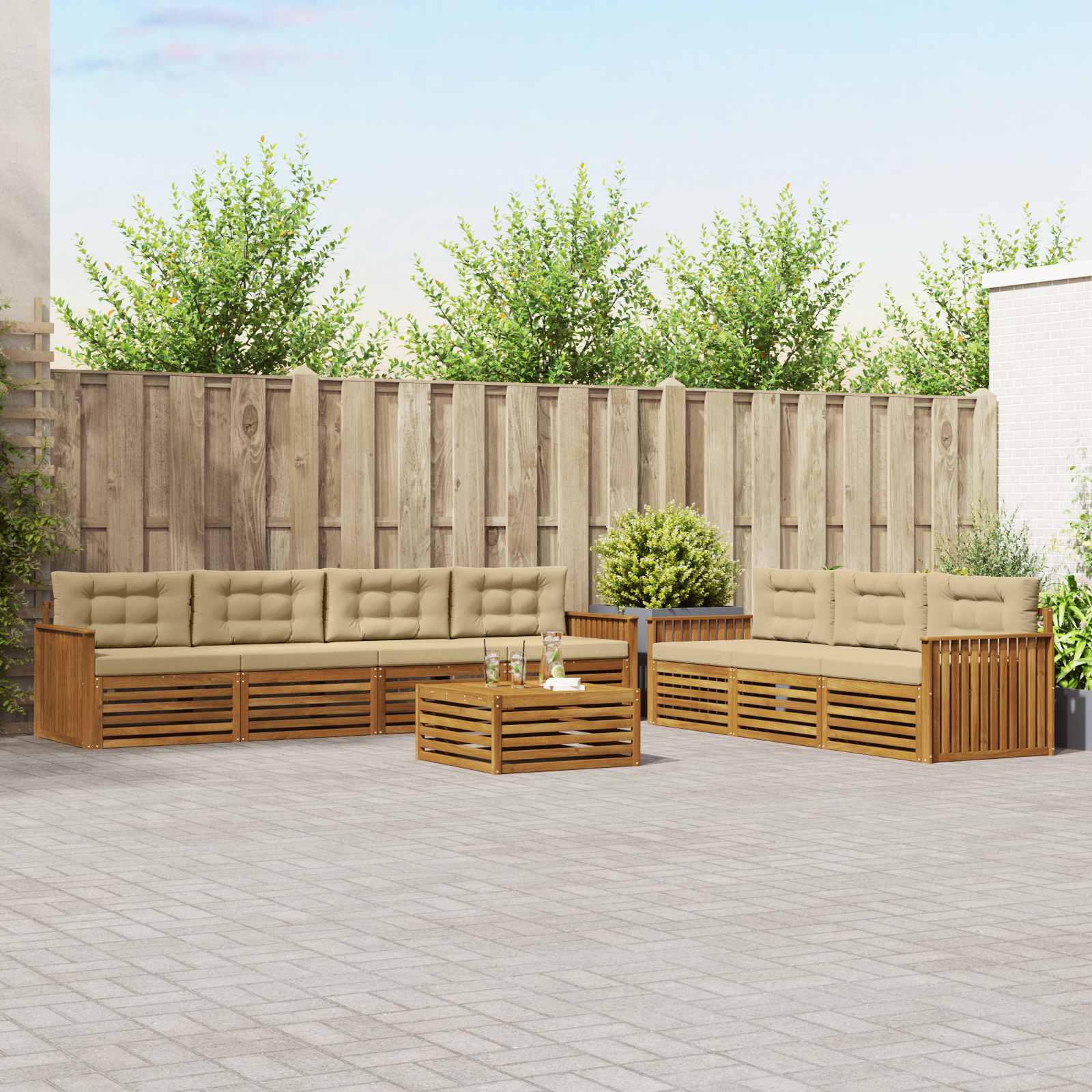 vidaXL Buiten bankenset 8 pcs Naturel