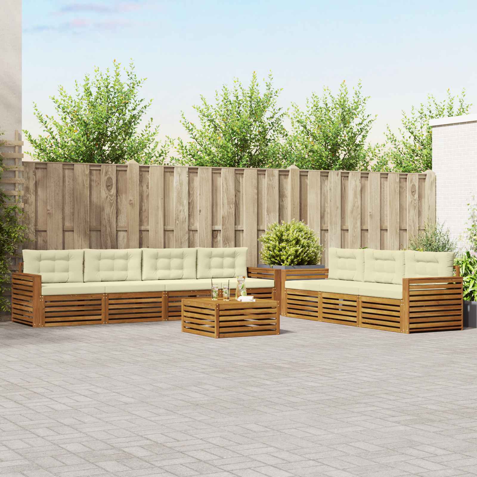 vidaXL Buiten bankenset 8 pcs Naturel