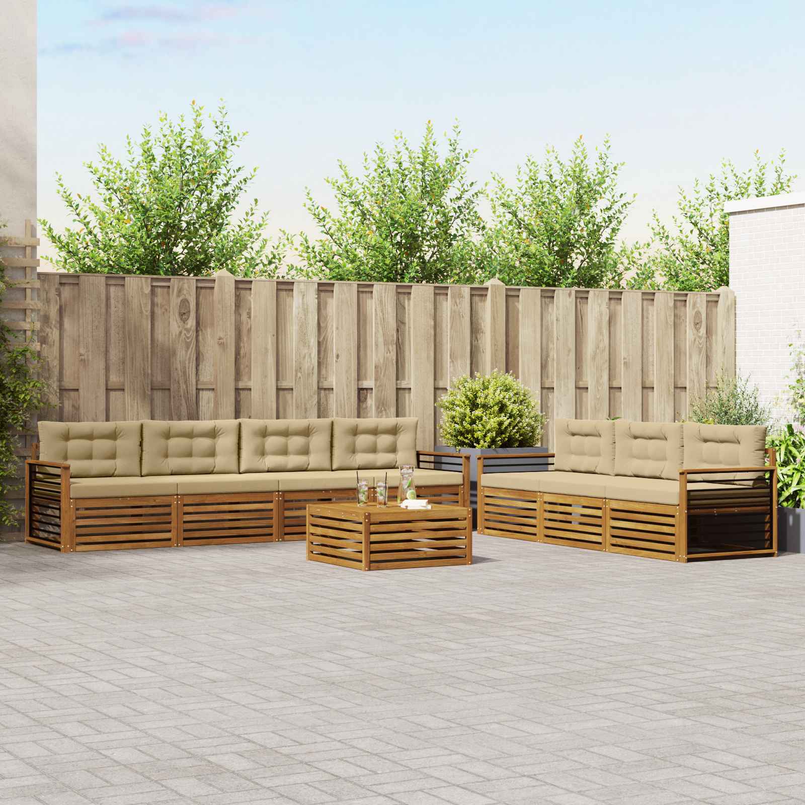 vidaXL Buiten bankenset 8 pcs Naturel