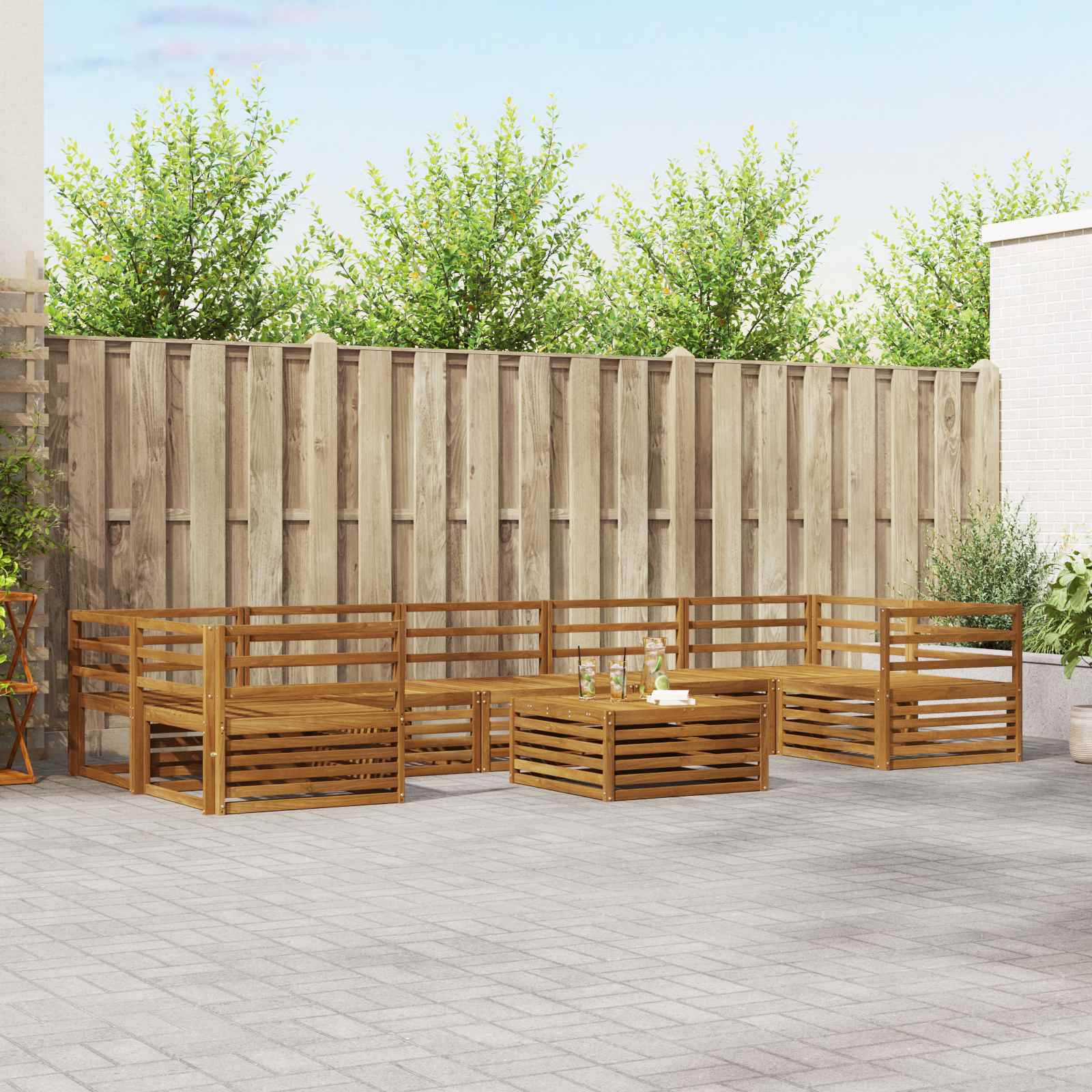 vidaXL Buiten bankenset 8 pcs Naturel