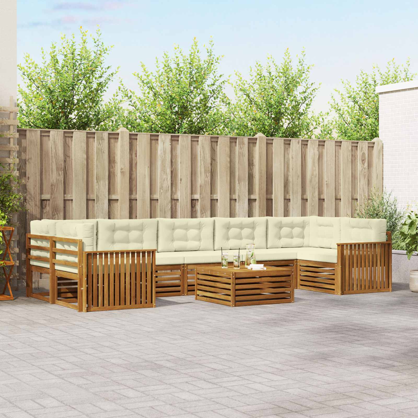 vidaXL Buiten bankenset 8 pcs Naturel