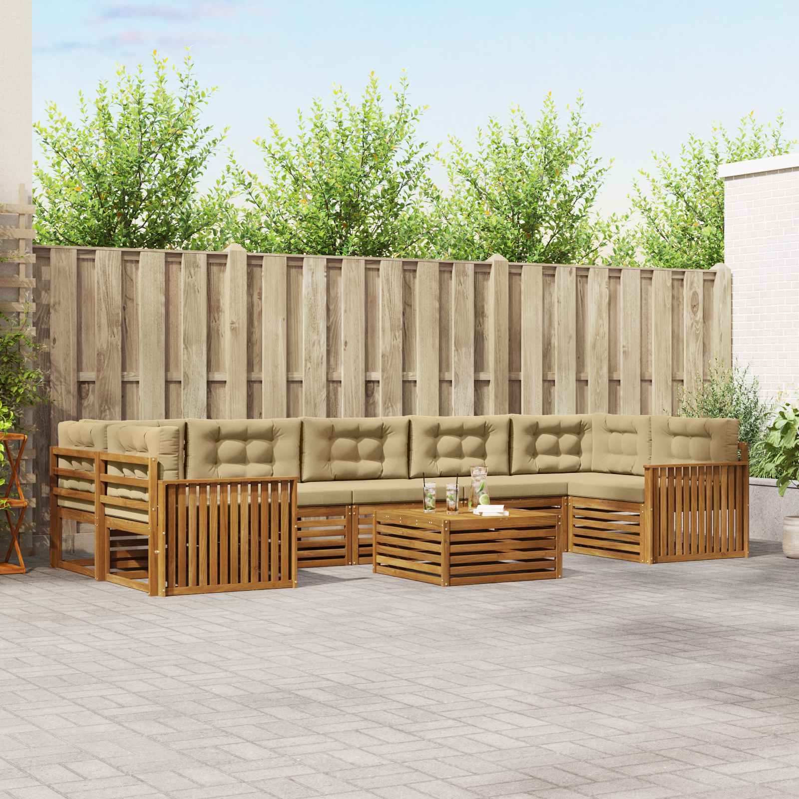 vidaXL Buiten bankenset 8 pcs Naturel